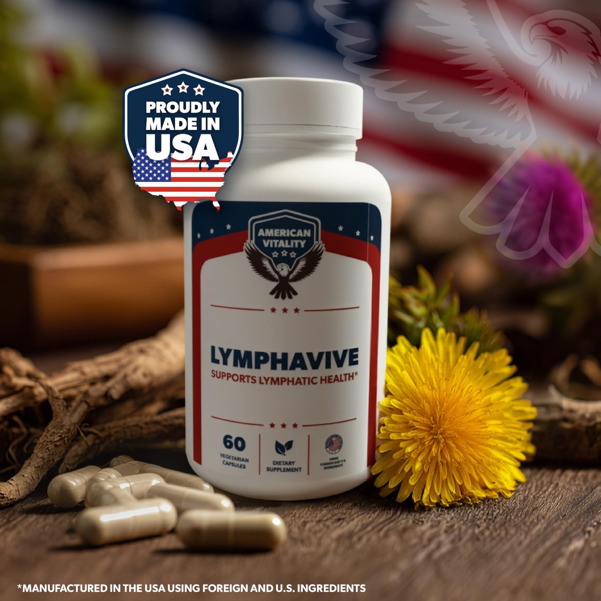 AMERICAN VITALITY LymphaVive Lymphatic Drainage Supplements for Men & Women - Lymphatic Support with Bromelain, Echinacea, Burdock Root, Dandelion, Rutin, Kelp - 60 Capsules - Maple Wellness Supplements