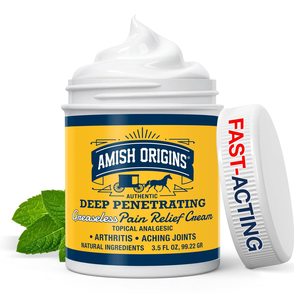 Amish Origins Arthritis Pain Relief Cream - 3.5 oz - Maximum Strength Deep Penetrating for Joint, Muscle, Knee, Back, Feet, Hand, Ankle, Aches, 1 Pack - TrustMedUSA