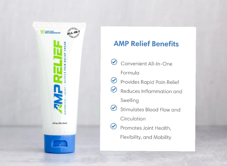 AMP RELIEF Cream - 4oz - All Natural Topical Pain Cream with Arnica, Boswellia, Eucalyptus and Menthol - TrustMedUSA
