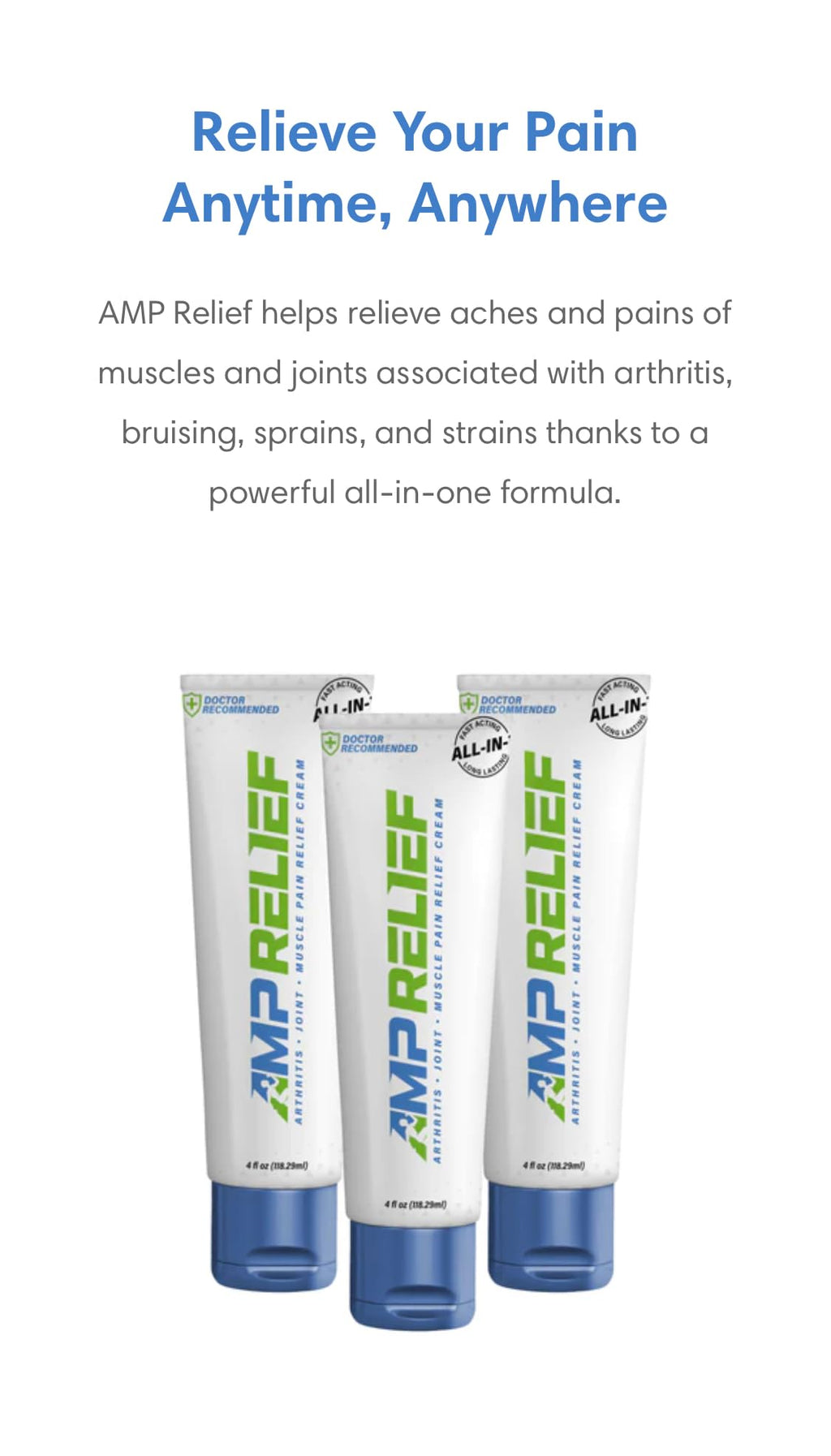 AMP RELIEF Cream - 4oz - All Natural Topical Pain Cream with Arnica, Boswellia, Eucalyptus and Menthol - TrustMedUSA
