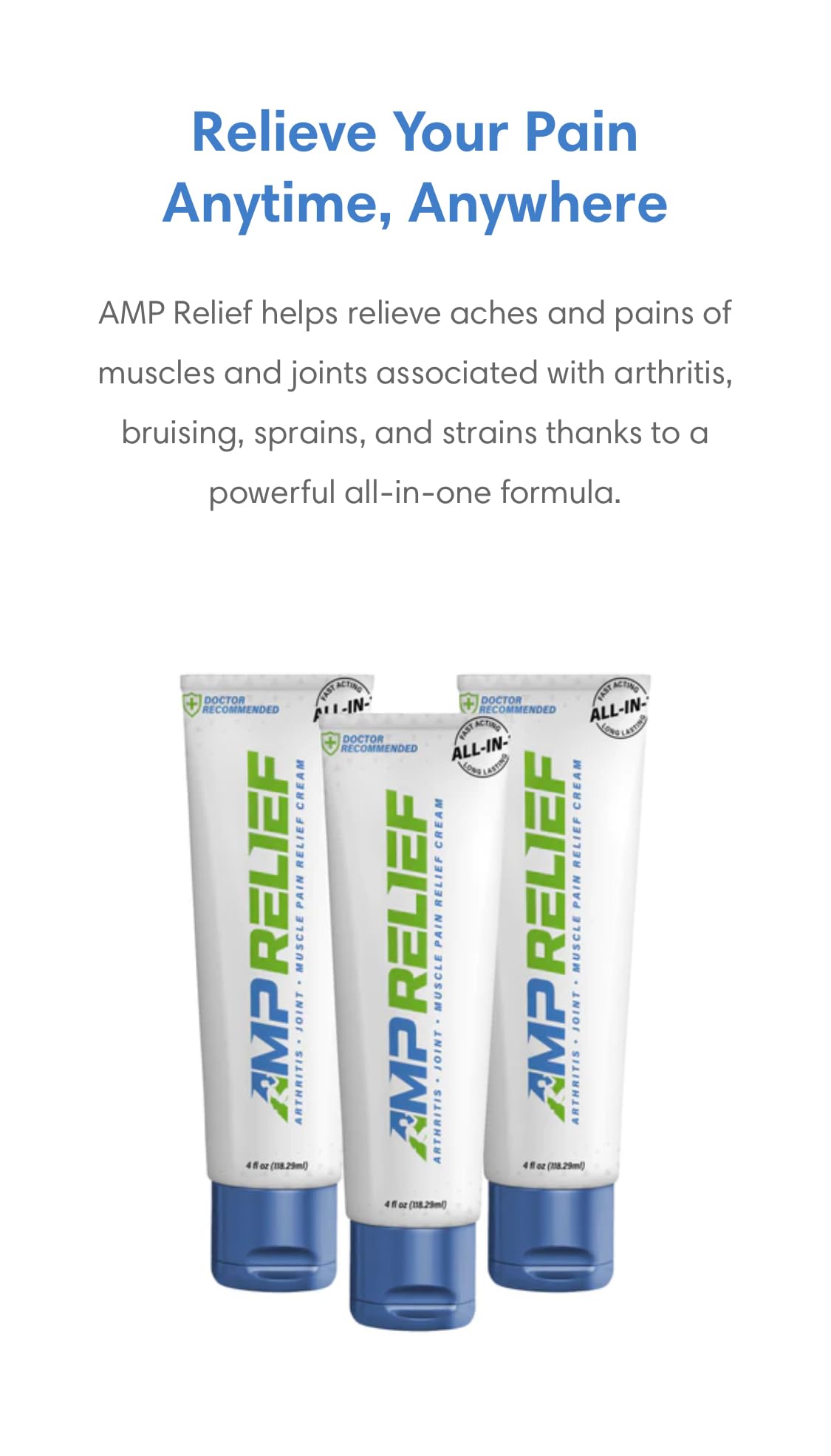 AMP RELIEF Cream - 4oz - All Natural Topical Pain Cream with Arnica, Boswellia, Eucalyptus and Menthol - TrustMedUSA
