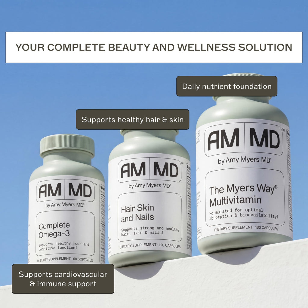 Amy Myers MD Hair Skin and Nails - Supports Strong Hair, Radiant Skin & Healthy Nails - L-Proline, Horsetail, Hyaluronic Acid - Gluten-Free - 120 Capsules (30 Servings) - TrustMedUSA