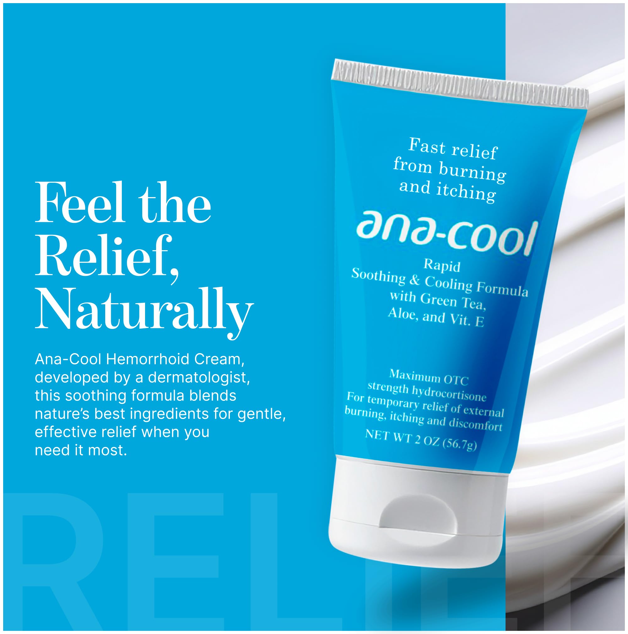 Ana-Cool Herbal Hemorrhoid Relief Cream - Fast Soothing for Bug Bites, Rashes, Irritations & More - 1% Hydrocortisone with Witch Hazel, Aloe & Vitamin E - Physician-Developed, 2 oz Tube - TrustMedUSA