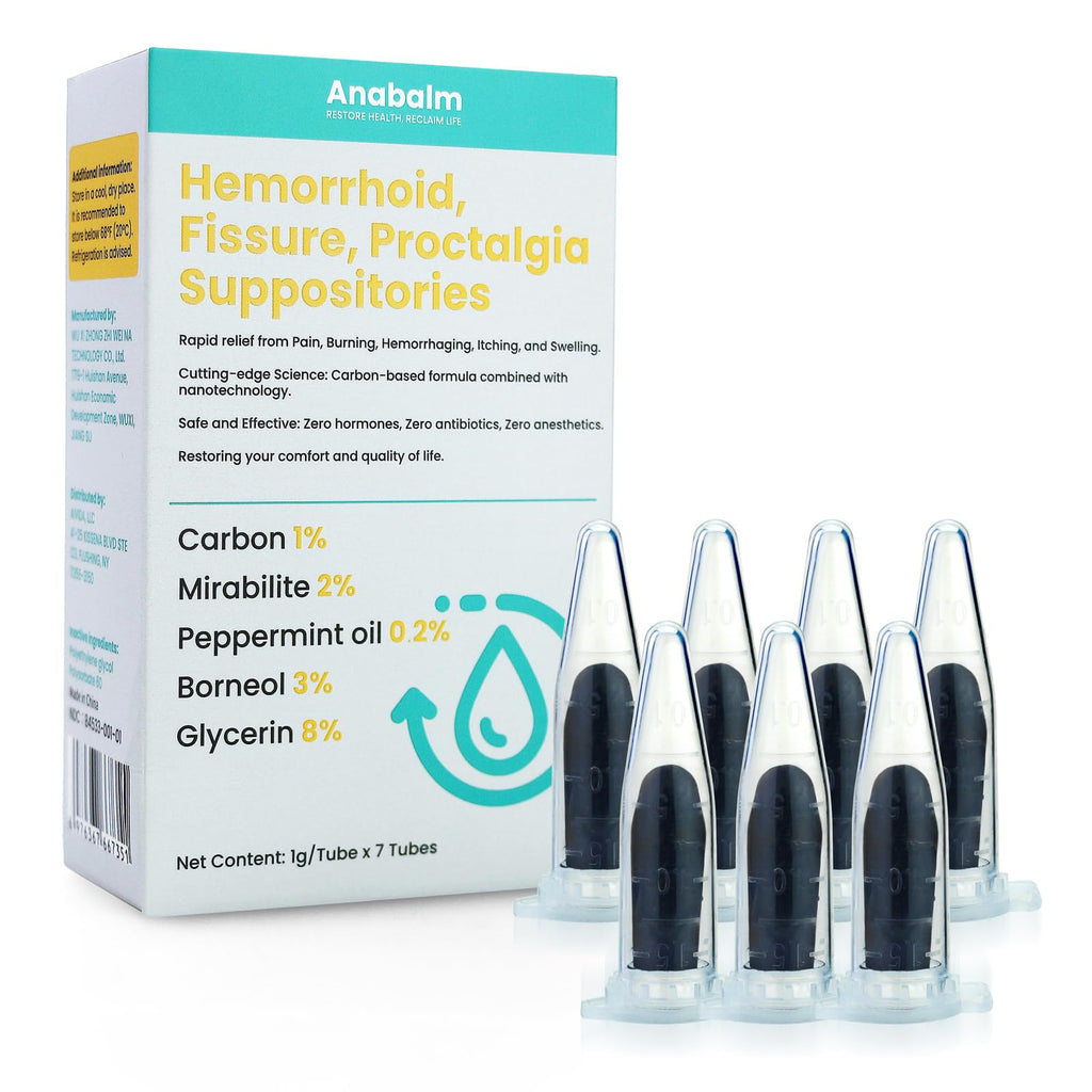 anabalm Hemorrhoid Treatment Suppositories, Natural Fissure Treatment for Anus Relief of Proctalgia, Pain, Itching, Swelling or Itch Discomfort - 7 Count - TrustMedUSA