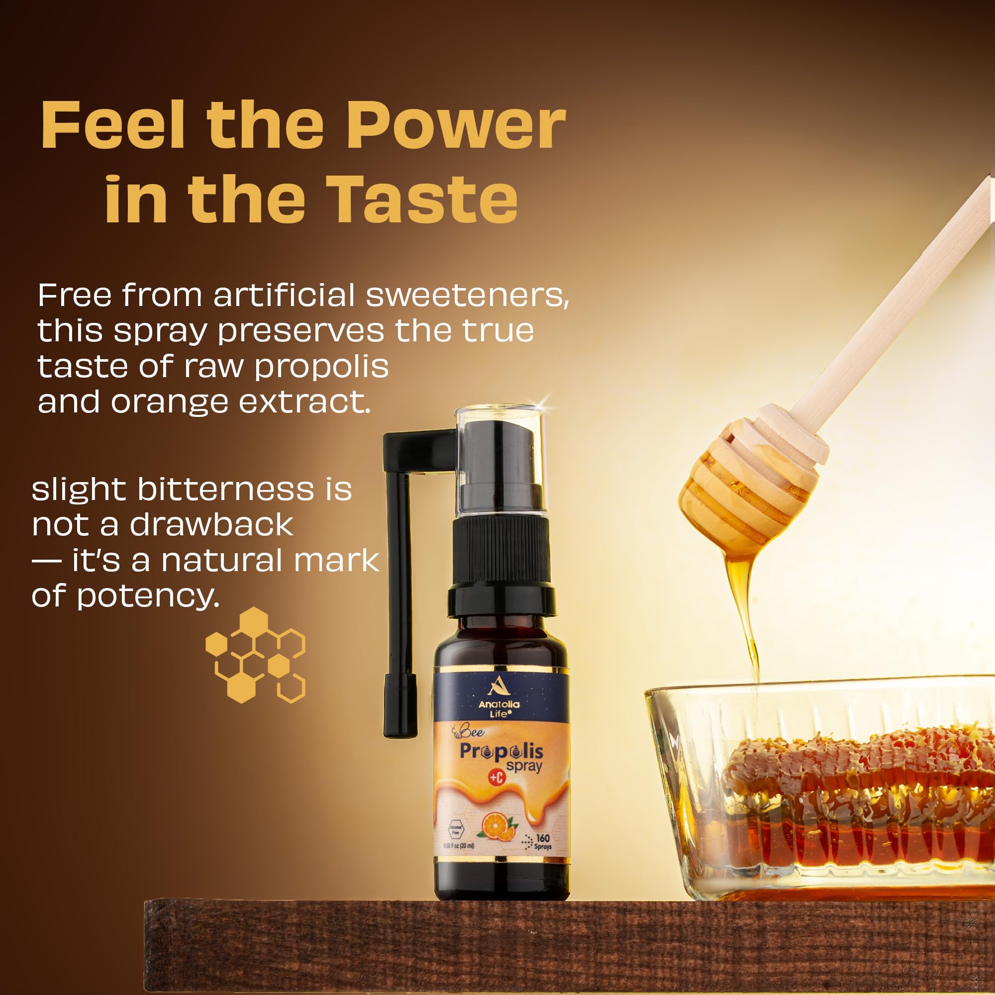 Anatolia Life Bee Propolis Spray + Vitamin C – Alcohol-Free, Natural Orange Flavor, 100% Pure Bee Propolis Extract, Antioxidant Support, Gentle Throat Comfort – 20 ml (~160 Sprays) - TrustMedUSA