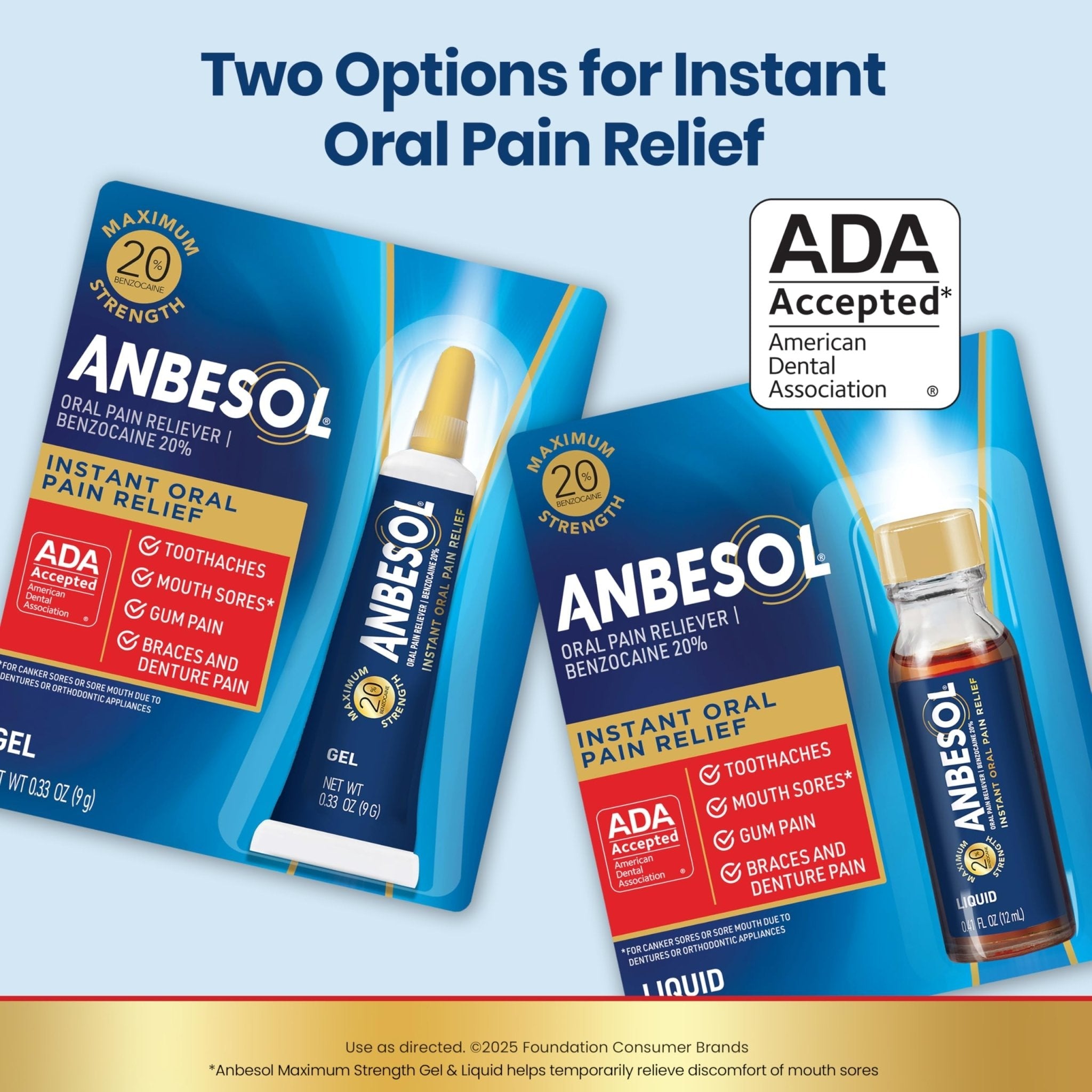 Anbesol Maximum Strength Gel - Instant Oral Pain Relief, for Toothaches, Gums, Braces, & Denture Pain, and Mouth Sores*, Canker Sore Treatment Inside Mouth, ADA Accepted, 0.33 oz - Maple Wellness Supplements