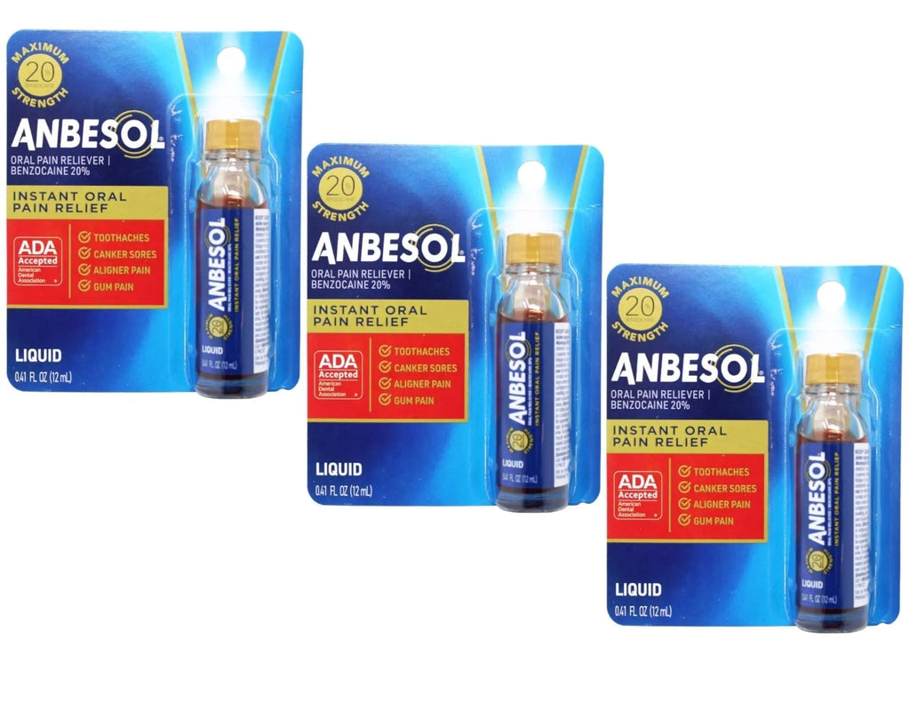 Anbesol Maximum Strength Liquid, 0.41 Fluid Ounce (Pack of 3) - TrustMedUSA