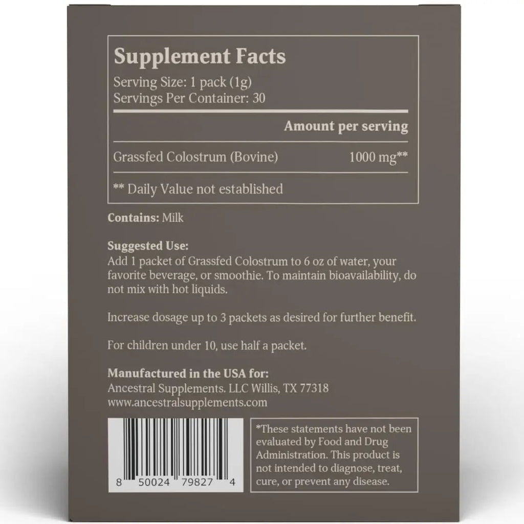 Ancestral Supplements Grass Fed Beef Bovine Colostrum Powder Packets, Immune Support - TrustMedUSA