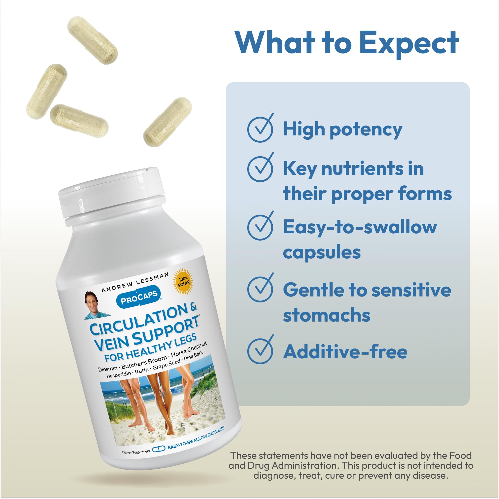 ANDREW LESSMAN Circulation, Vein Support for Healthy Legs 180 Capsules - High Bioactivity Diosmin, Butcher's Broom, Visibly Reduces Swelling and Discomfort in Feet, Ankles, Calves, Legs - TrustMedUSA