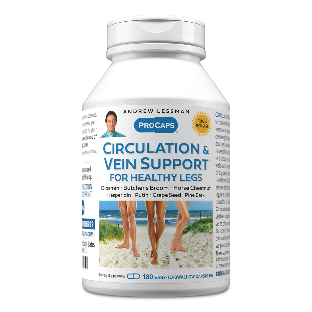 ANDREW LESSMAN Circulation, Vein Support for Healthy Legs 180 Capsules - High Bioactivity Diosmin, Butcher's Broom, Visibly Reduces Swelling and Discomfort in Feet, Ankles, Calves, Legs - TrustMedUSA
