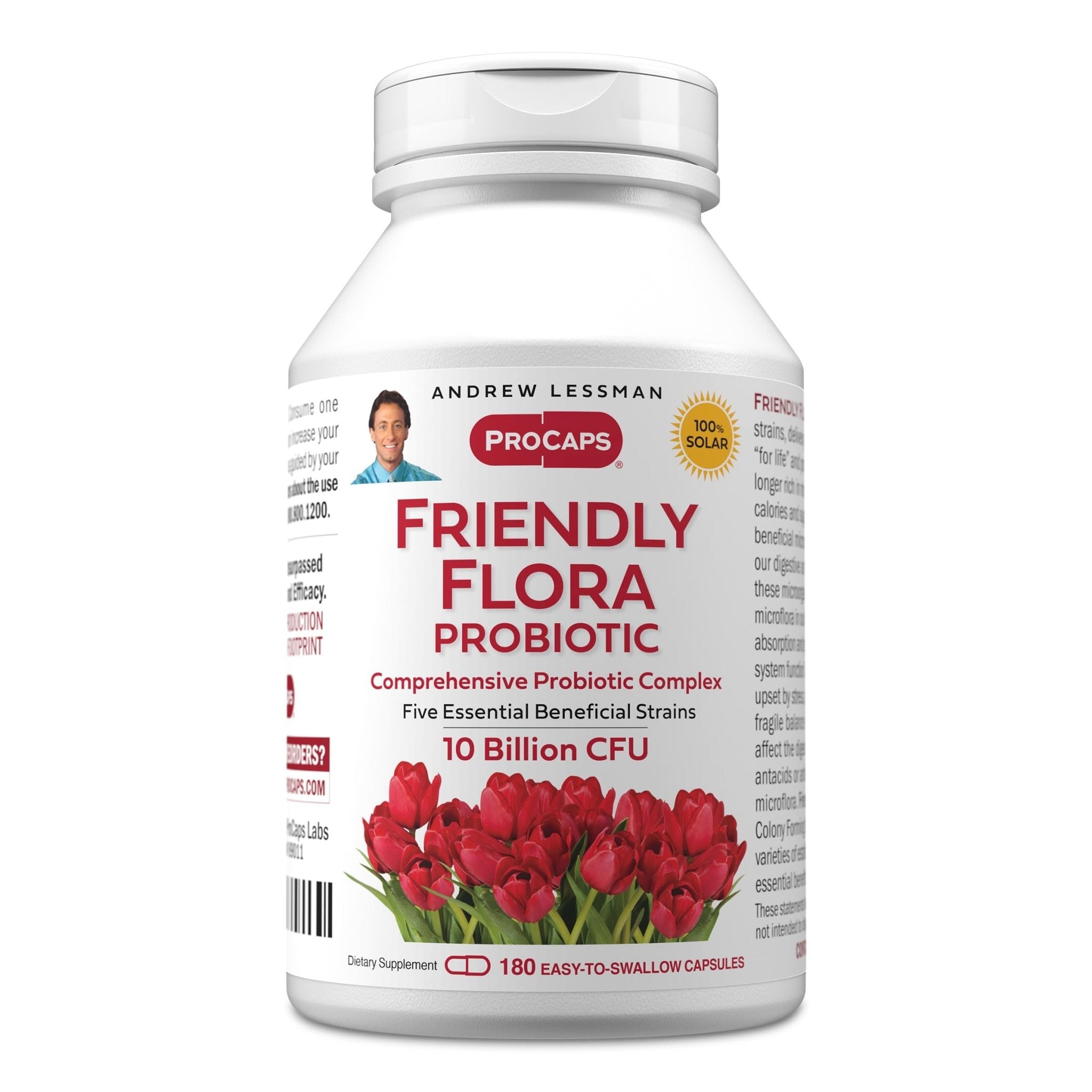 ANDREW LESSMAN Friendly Flora Probiotic 180 Capsules - 10 Billion CFU, Comprehensive Blend of Five Probiotic Strains, Powerful Immune and Digestive Support. Probiotics for Women or Men - TrustMedUSA