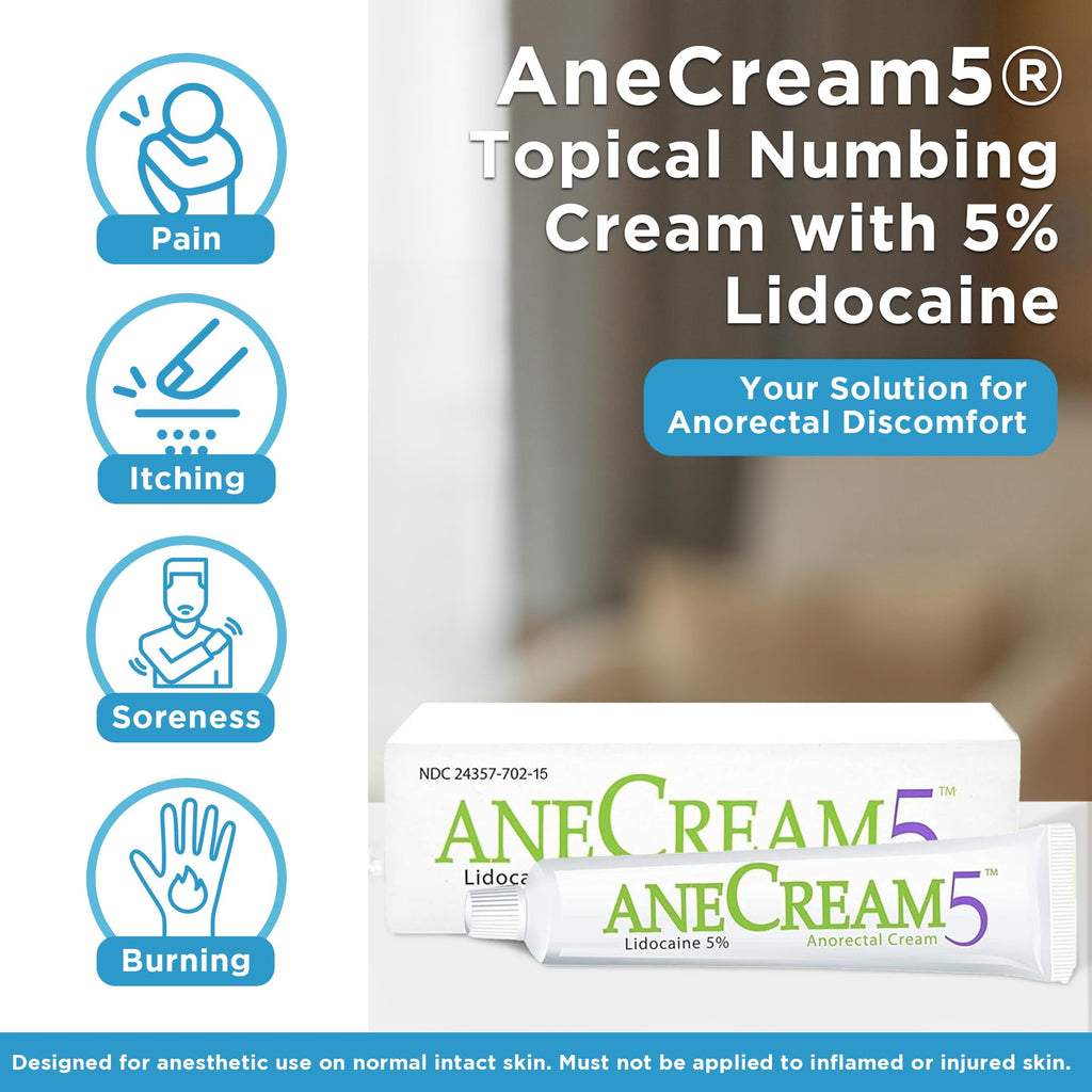 AneCream5-5% Lidocaine Numbing Cream - Maximum OTC Strength, Medical Grade Numbing Cream, Topical Anesthetic Lidocaine for Local & Anorectal Uses, Hemorrhoid Cream (0.5 oz/15 g) - TrustMedUSA