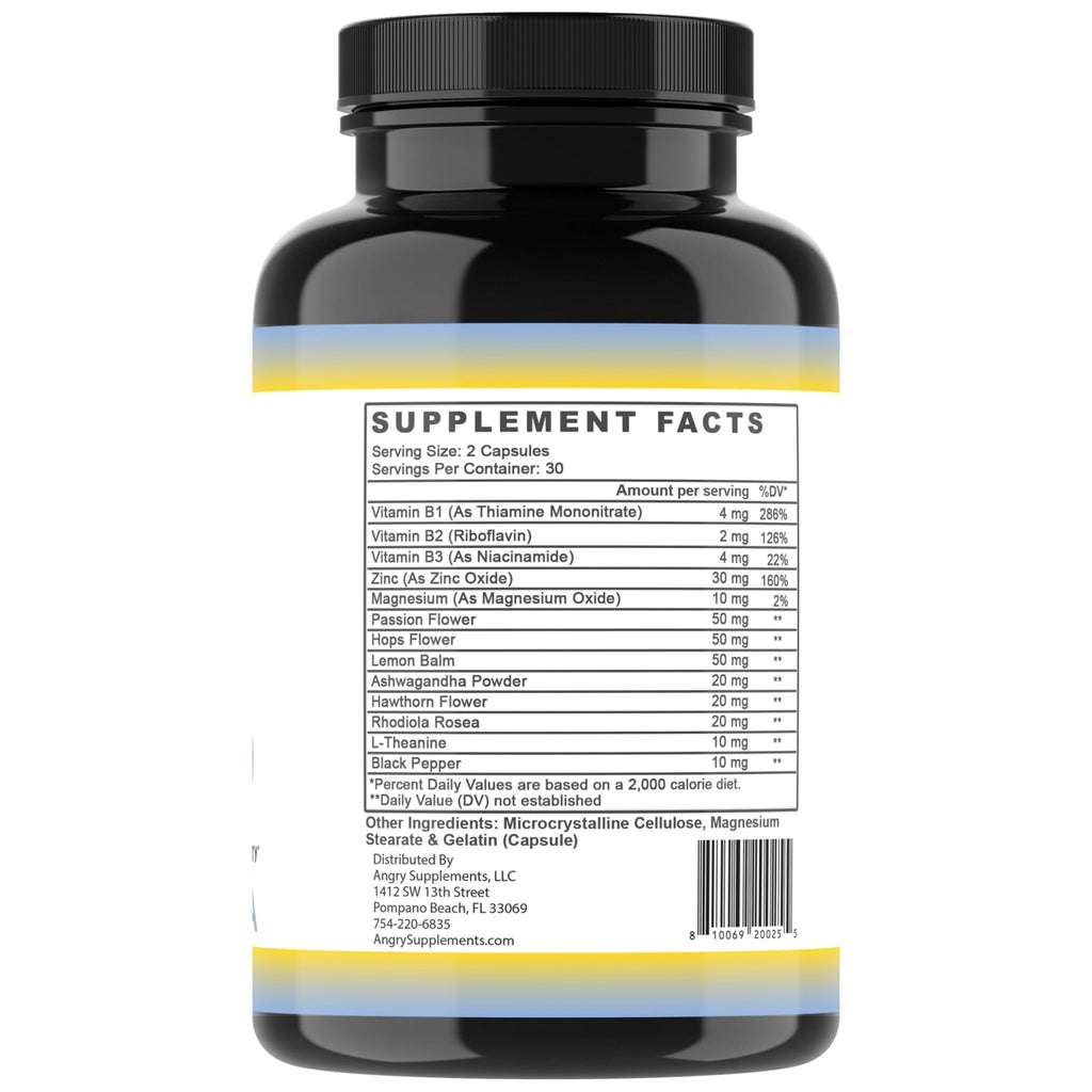 Angry Supplements Stress Less Day-Time Mood Support Pills – Natural Stress Relief with Ashwagandha, Rhodiola, L-Theanine, Magnesium & B Vitamins– Calm Focus & Mental Clarity – 60 Capsules (1-Bottle) - TrustMedUSA