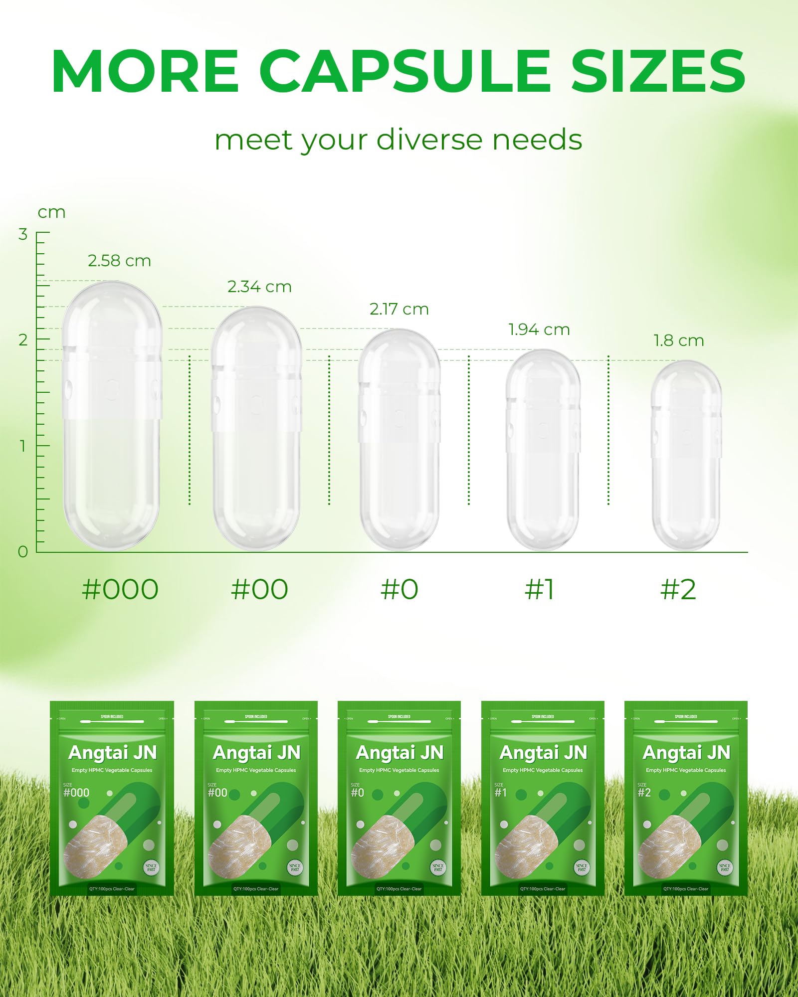 Angtai JN Vegan Empty Pill Capsules Size 2 Plant Based Clear (100 Count) Gluten Free, Non-GMO, Halal Certified Caps Filling Kit with 2 Spoons for Vegetarian DIY Your Own Supplements - TrustMedUSA