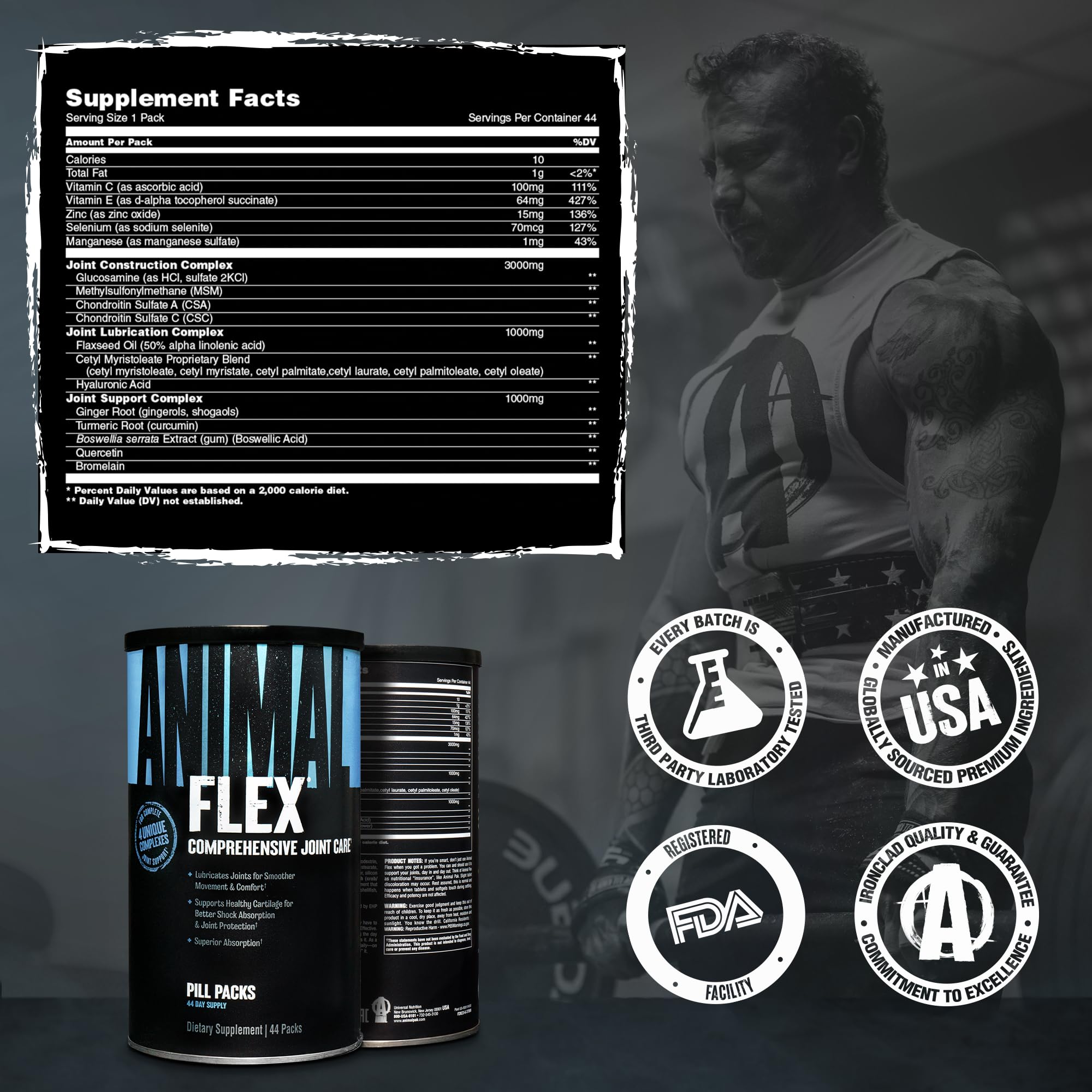 Animal Flex - Glucosamine Chondroitin Joint Supplement for Women and Men Discomfort with Turmeric, MSM, Boswellia for Cartilage, Joint Health, Muscles, Back, Knees, Shoulder, and Hip, 44 Packs - TrustMedUSA