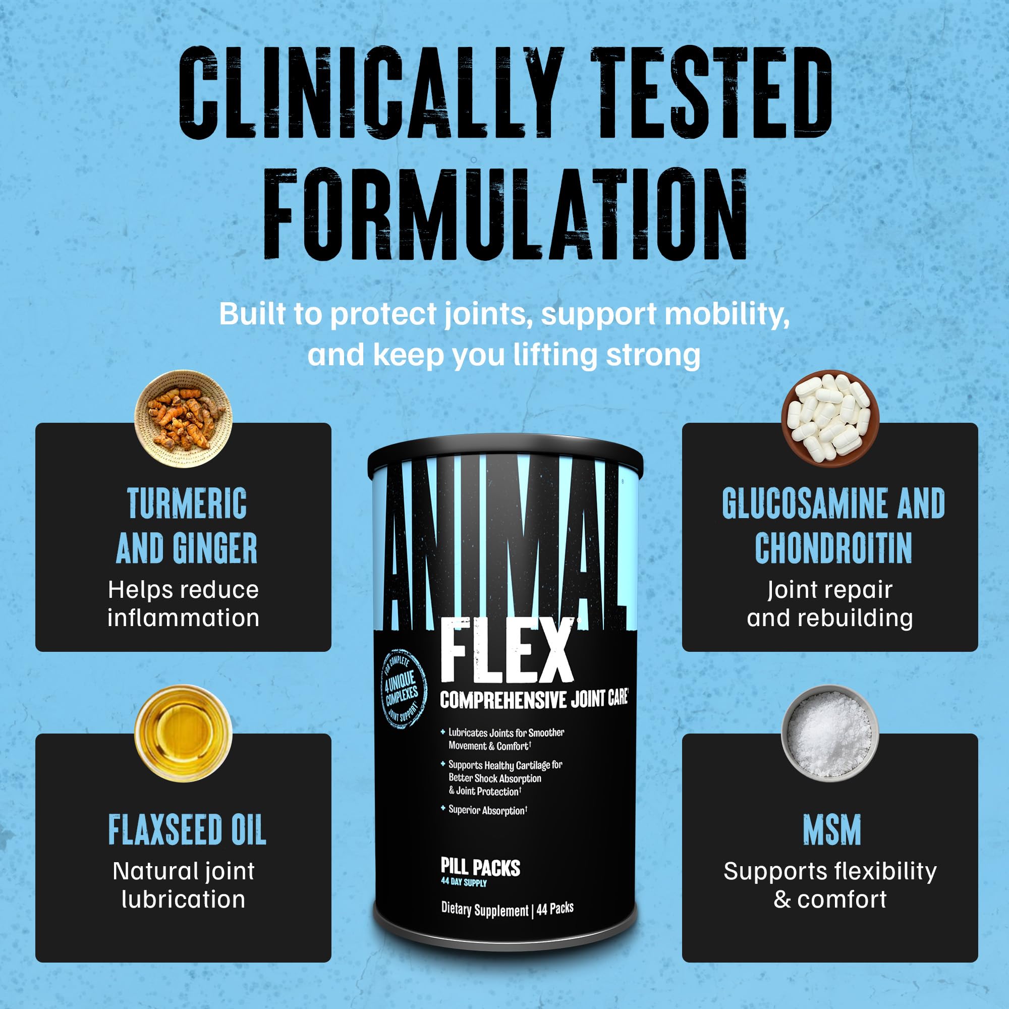 Animal Flex - Glucosamine Chondroitin Joint Supplement for Women and Men Discomfort with Turmeric, MSM, Boswellia for Cartilage, Joint Health, Muscles, Back, Knees, Shoulder, and Hip, 44 Packs - TrustMedUSA