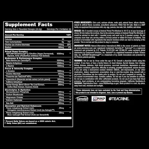 Animal Primal Muscle Hydration + Preworkout Powder – Contains Beta Alanine, 3DPump - TrustMedUSA