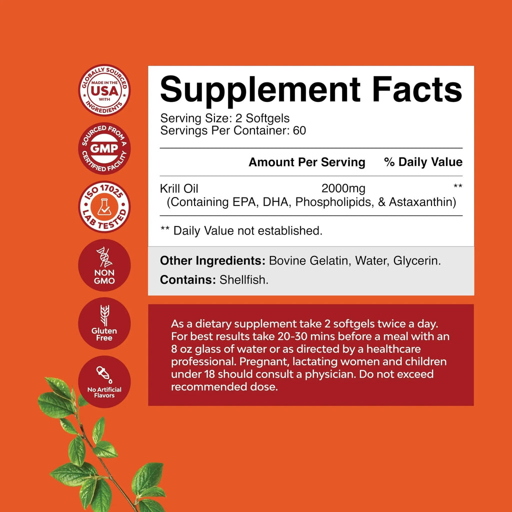 Antarctic Krill Oil 2000mg Softgels Per Serving - Omega 3 Krill Oil Supplement - TrustMedUSA