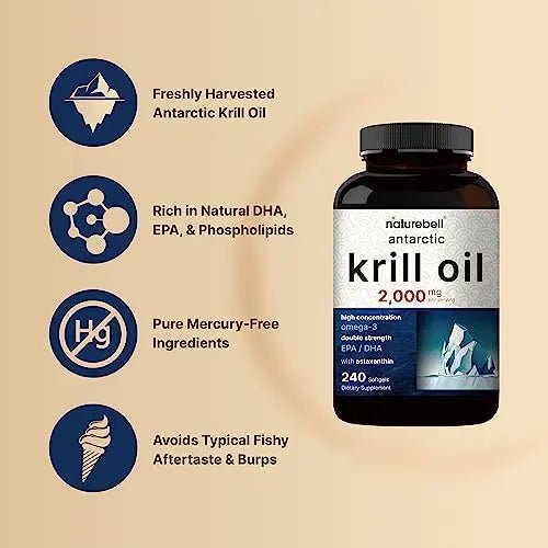 Antarctic Krill Oil 2000mg Supplement, 240 Softgels, 3X Strength Natural Source of Omega - TrustMedUSA