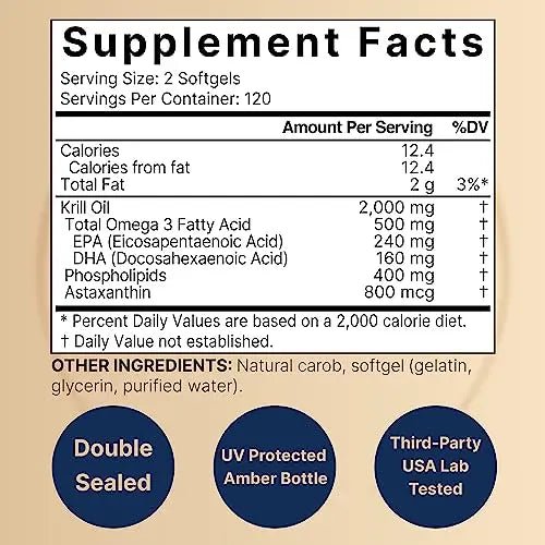 Antarctic Krill Oil 2000mg Supplement, 240 Softgels, 3X Strength Natural Source of Omega - TrustMedUSA