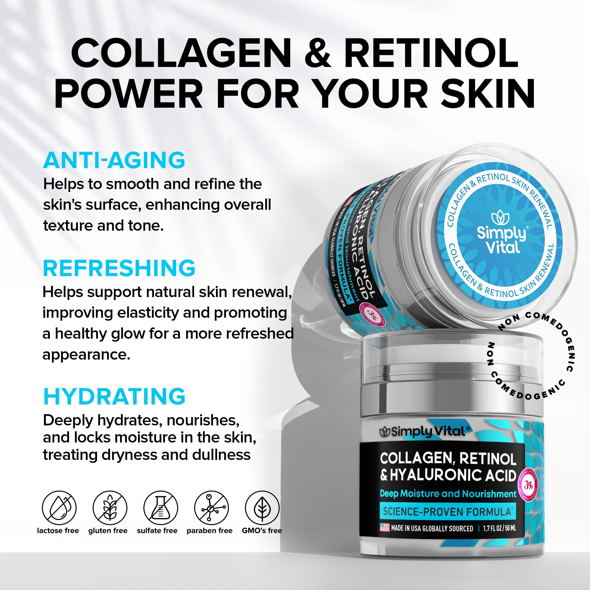 Anti-Aging Face Moisturizer with Retinol, Collagen & Hyaluronic Acid - Made in USA - TrustMedUSA