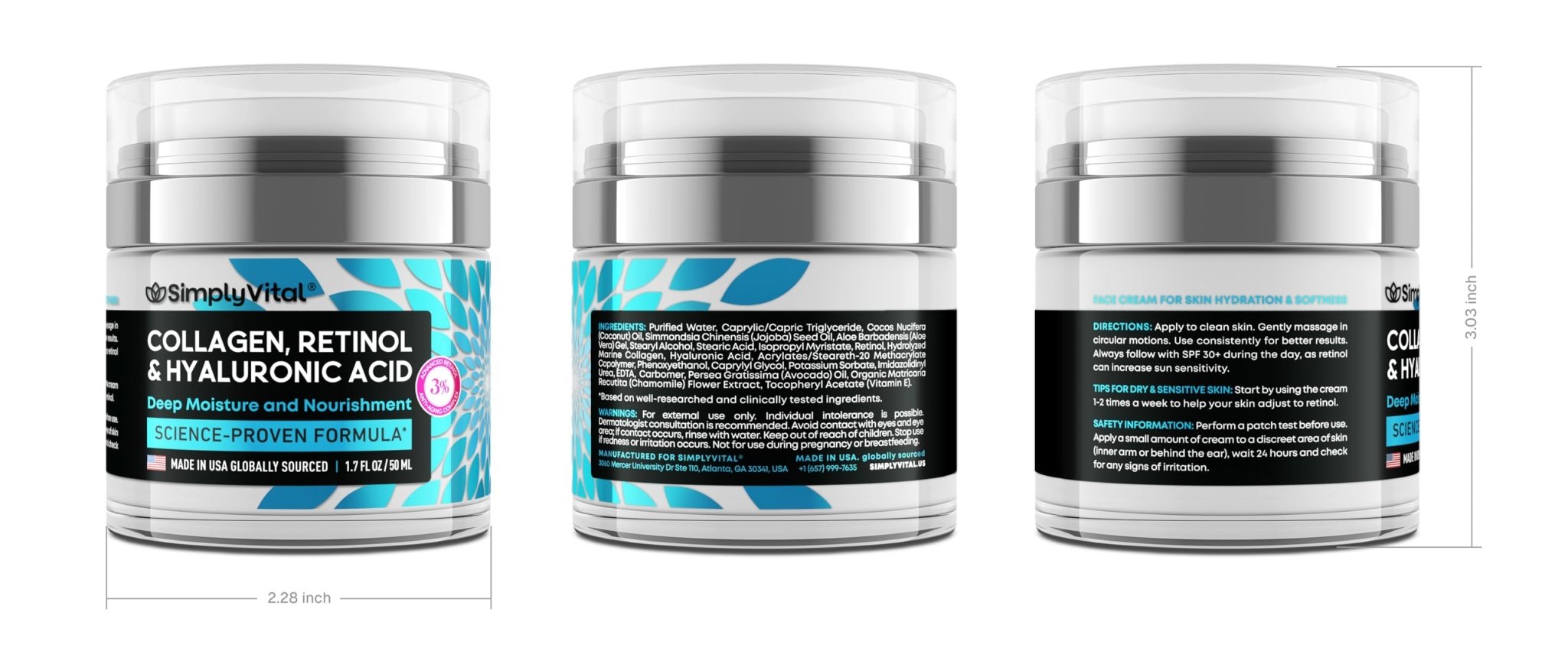 Anti-Aging Face Moisturizer with Retinol, Collagen & Hyaluronic Acid - Made in USA - TrustMedUSA