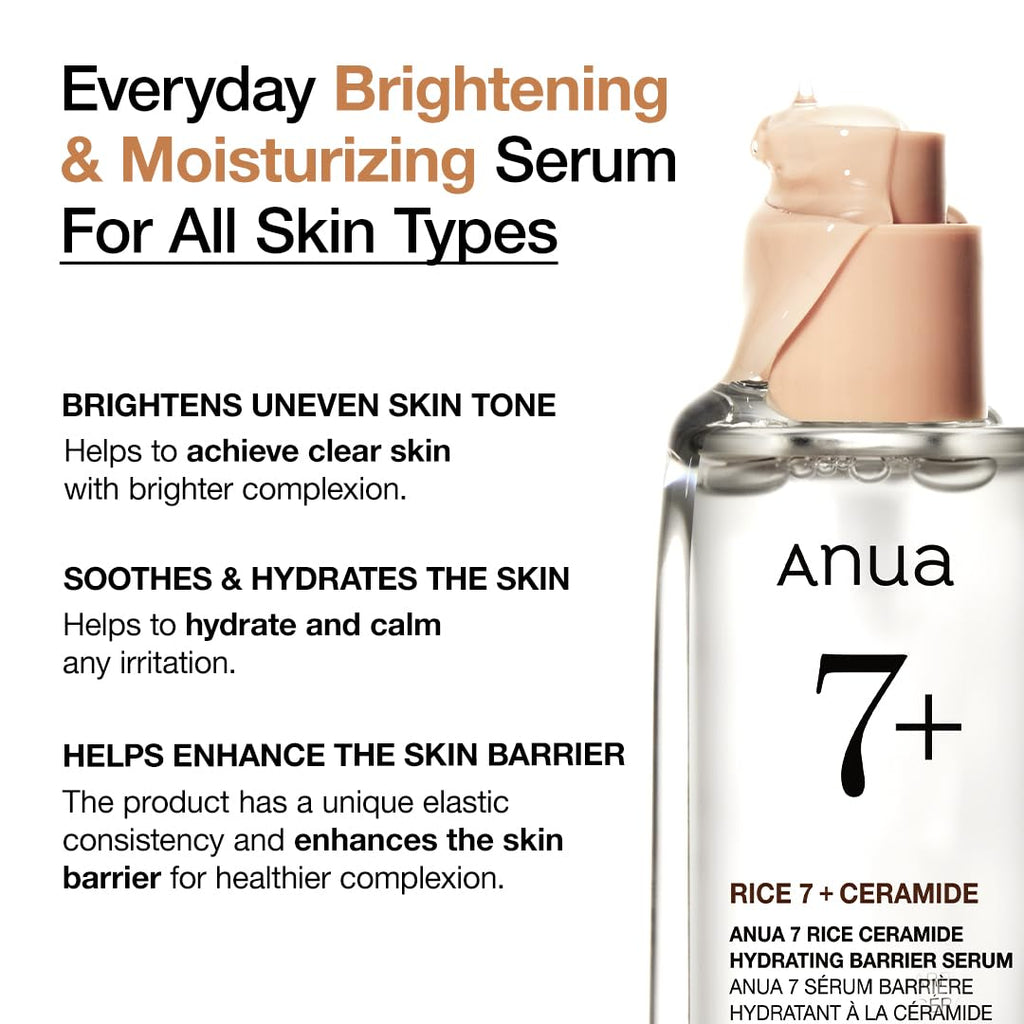 Anua Rice Ceramide 7 Hydrating Barrier Serum, Moisturizing Face Serum, Non-comodogenic, Hyaluronic Acid - TrustMedUSA