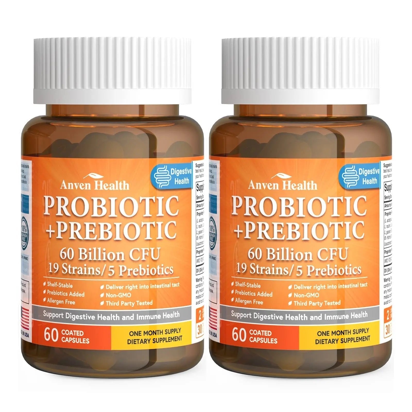 Anven Health 60 Billion Probiotics for Women and Men 19 Strains 5 Organic Prebiotics for Gut Digestive & Immune Health, Supports Diarrhea Gas Bloating, Vegan Probiotic Supplement Formula丨120 Caps - Maple Wellness Supplements