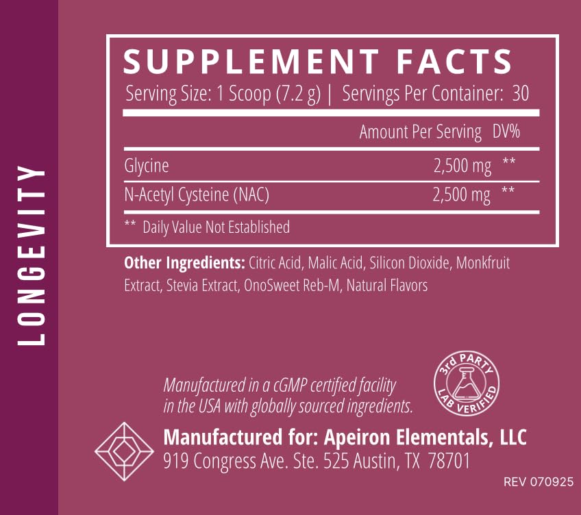 Apeiron Elementals NAC + Glycine Powder - 2500mg - Glutathione Production, Immune Support, & Cellular Energy - TrustMedUSA