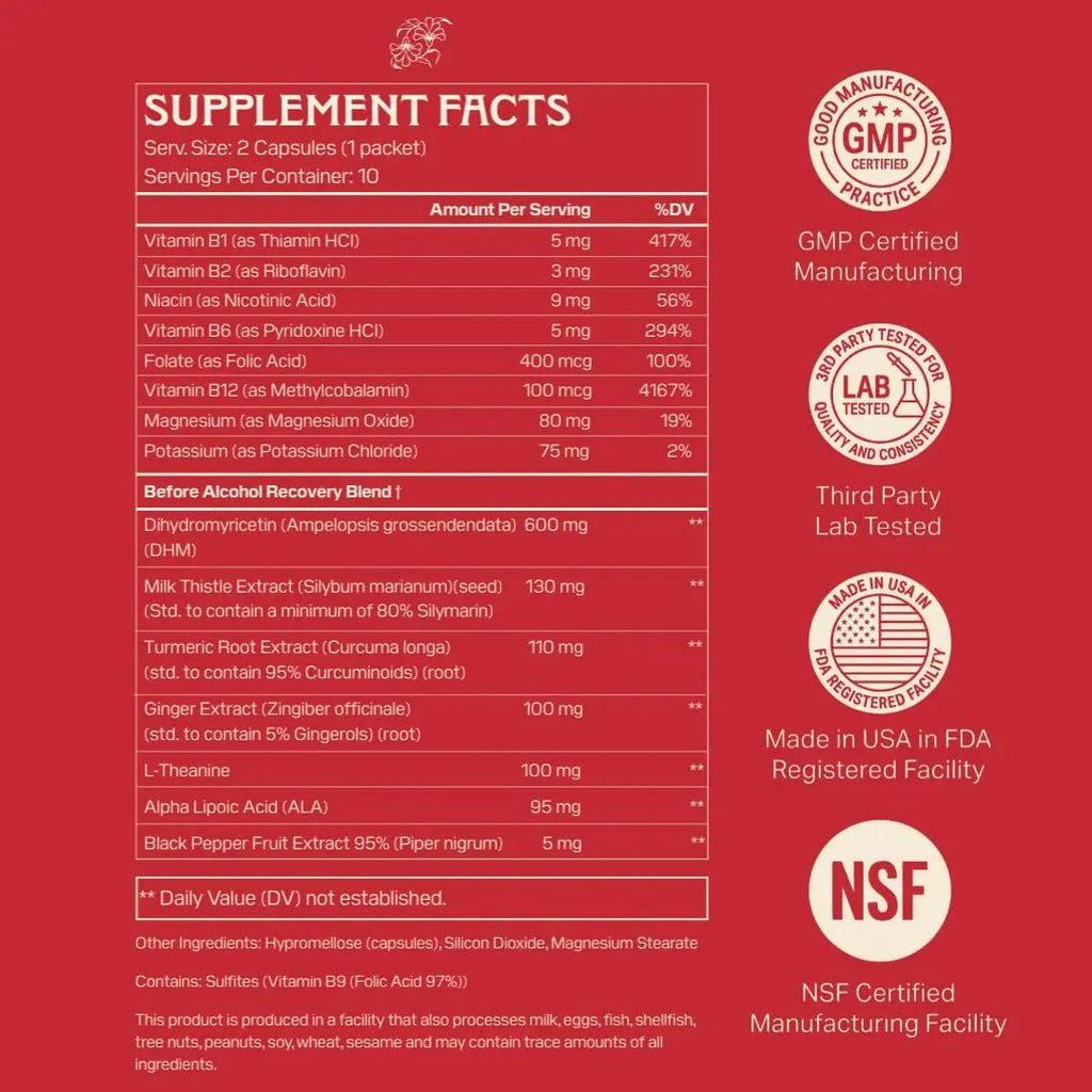 Apéritif Before Alcohol Recovery Supplement - DHM (Dihydromyricetin), Milk Thistle, Turmeric & B Vitamins - Hydration & Liver Support for Morning Clarity - TrustMedUSA