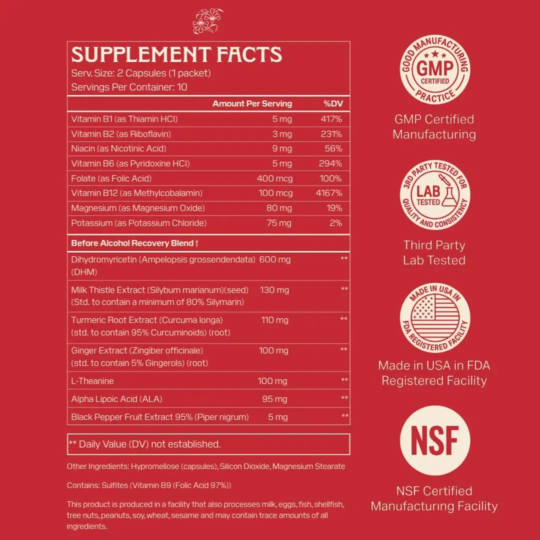 Apéritif Before Alcohol Recovery Supplement - DHM (Dihydromyricetin), Milk Thistle, Turmeric & B Vitamins - Hydration & Liver Support for Morning Clarity - TrustMedUSA