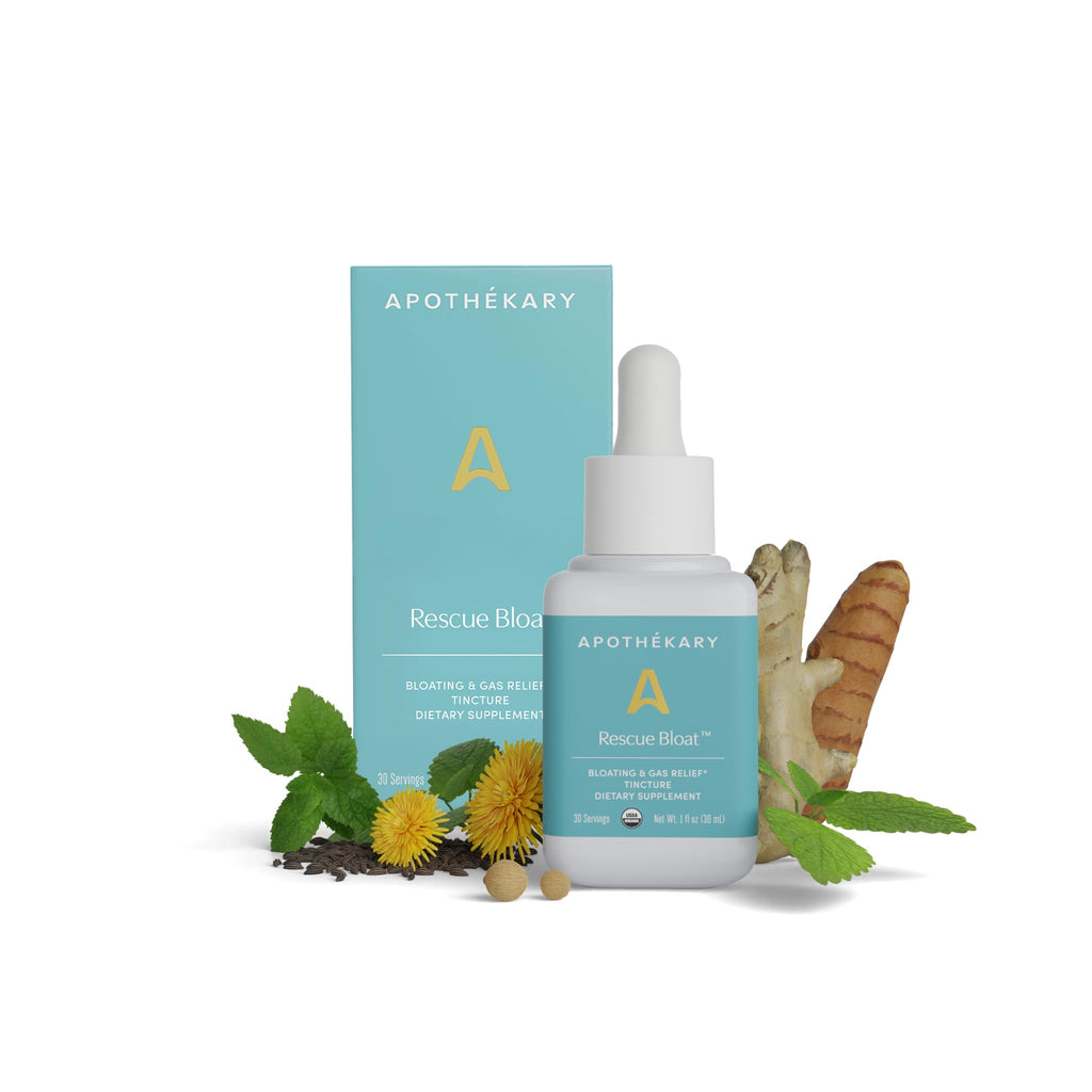 Apothékary Rescue Bloat, Fast-Acting Digestive Drops for Occasional Gas and Bloat Relief, Herbal Liquid Drops with Peppermint, Lemon Balm, Dandelion, Ginger, Turmeric, Made in USA, 1 fl oz 30 Servings - TrustMedUSA