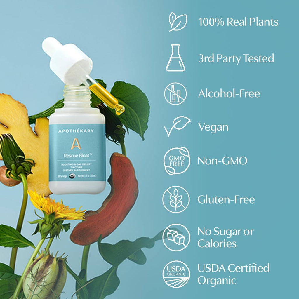 Apothékary Rescue Bloat, Fast-Acting Digestive Drops for Occasional Gas and Bloat Relief, Herbal Liquid Drops with Peppermint, Lemon Balm, Dandelion, Ginger, Turmeric, Made in USA, 1 fl oz 30 Servings - TrustMedUSA