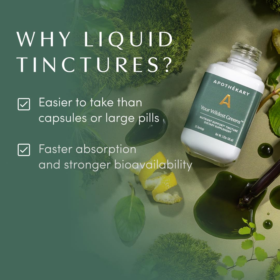 Apothékary Your Wildest Greens Herbal Liquid Drops, All-in-One Daily Superfood Supplement, Vitamin & Mineral Support, 5X Potency of Greens Powders, Sugar Free, Calorie Free, (15 Servings) 1.22oz - TrustMedUSA