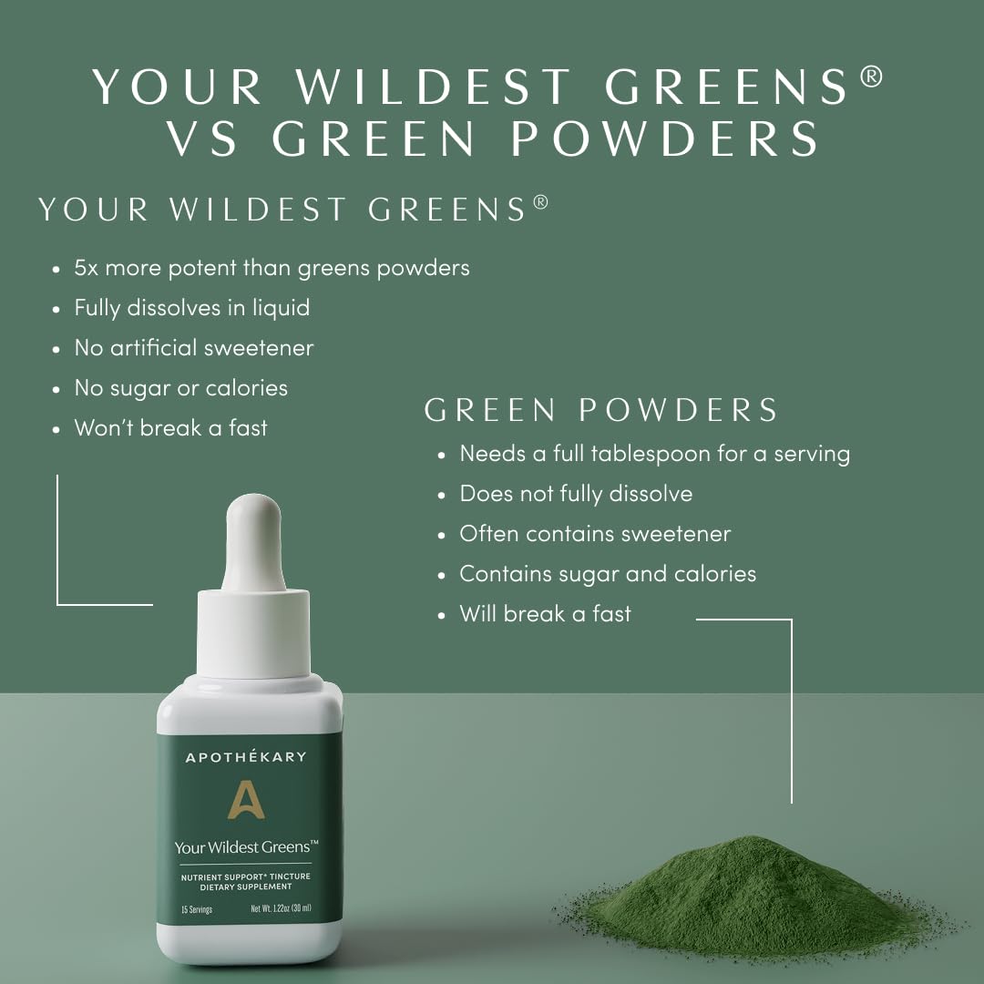 Apothékary Your Wildest Greens Herbal Liquid Drops, All-in-One Daily Superfood Supplement, Vitamin & Mineral Support, 5X Potency of Greens Powders, Sugar Free, Calorie Free, (15 Servings) 1.22oz - TrustMedUSA