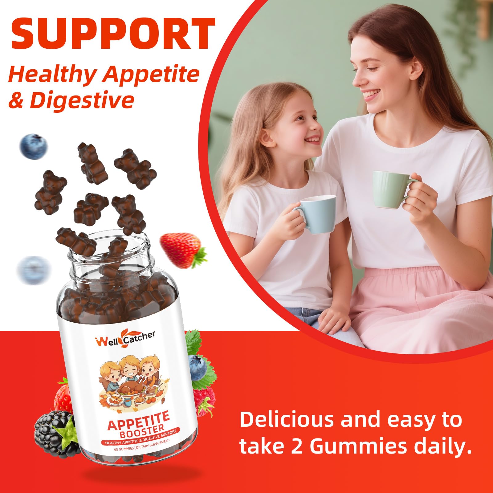 Appetite Booster Gummies for Kids Adults: Appetite Support Supplement with Bromelain Hawthorn Zinc Vitamin B12 for Healthy Digestive & Nutritional Balance, Sugar Free Mixed Fruit Flavor Vegan 30 Days - TrustMedUSA