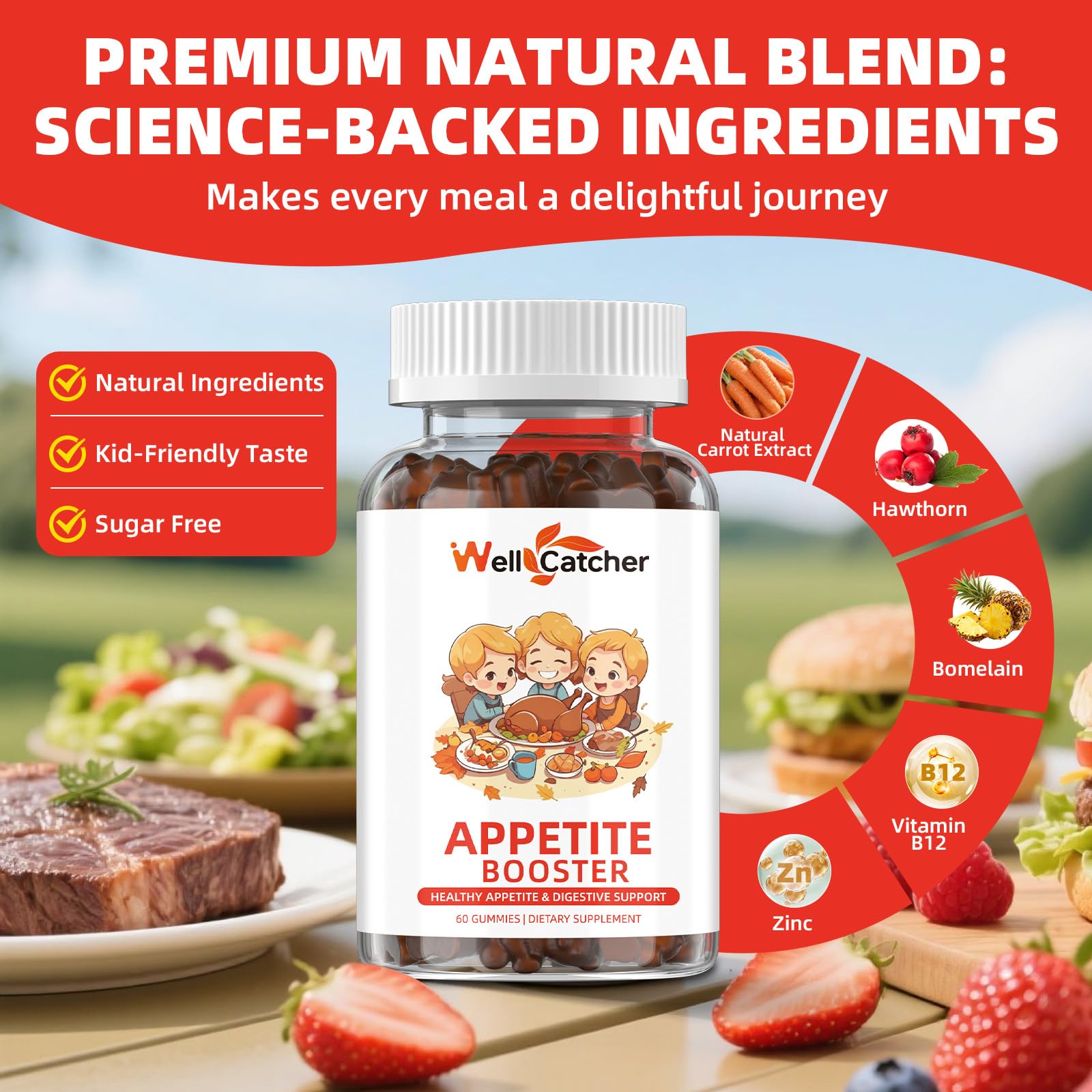 Appetite Booster Gummies for Kids Adults: Appetite Support Supplement with Bromelain Hawthorn Zinc Vitamin B12 for Healthy Digestive & Nutritional Balance, Sugar Free Mixed Fruit Flavor Vegan 30 Days - TrustMedUSA