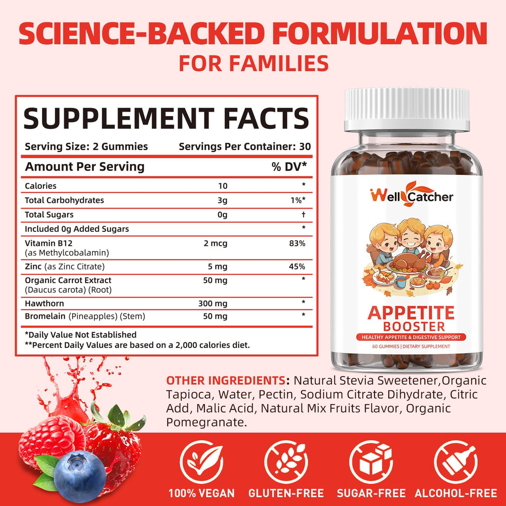 Appetite Booster Gummies for Kids Adults: Appetite Support Supplement with Bromelain Hawthorn Zinc Vitamin B12 for Healthy Digestive & Nutritional Balance, Sugar Free Mixed Fruit Flavor Vegan 30 Days - TrustMedUSA