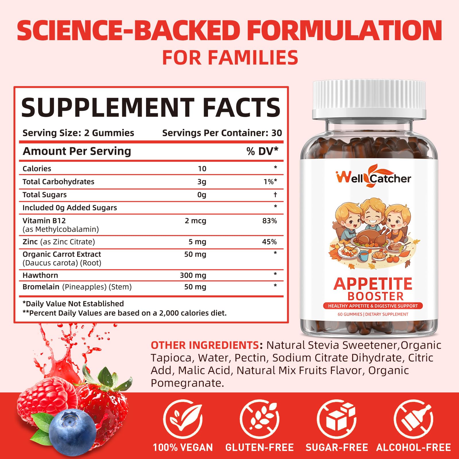 Appetite Booster Gummies for Kids Adults: Appetite Support Supplement with Bromelain Hawthorn Zinc Vitamin B12 for Healthy Digestive & Nutritional Balance, Sugar Free Mixed Fruit Flavor Vegan 30 Days - TrustMedUSA