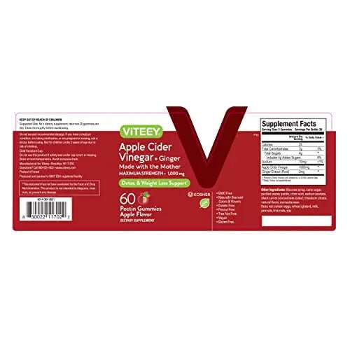 Apple Cider Vinegar Gummies 1,000mg Plus Ginger, ACV with The Mother, Detox Cleanse - TrustMedUSA