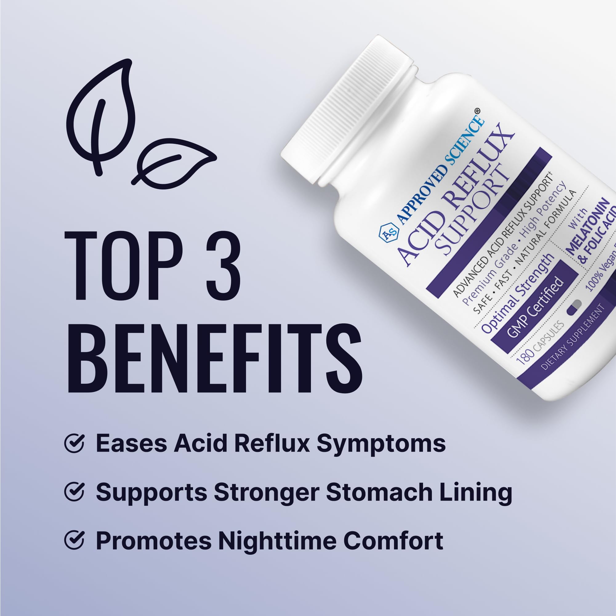 Approved Science® Acid Reflux Support - with Melatonin, Marshmallow Root, L-Taurine -180 Capsules - Vegan - TrustMedUSA