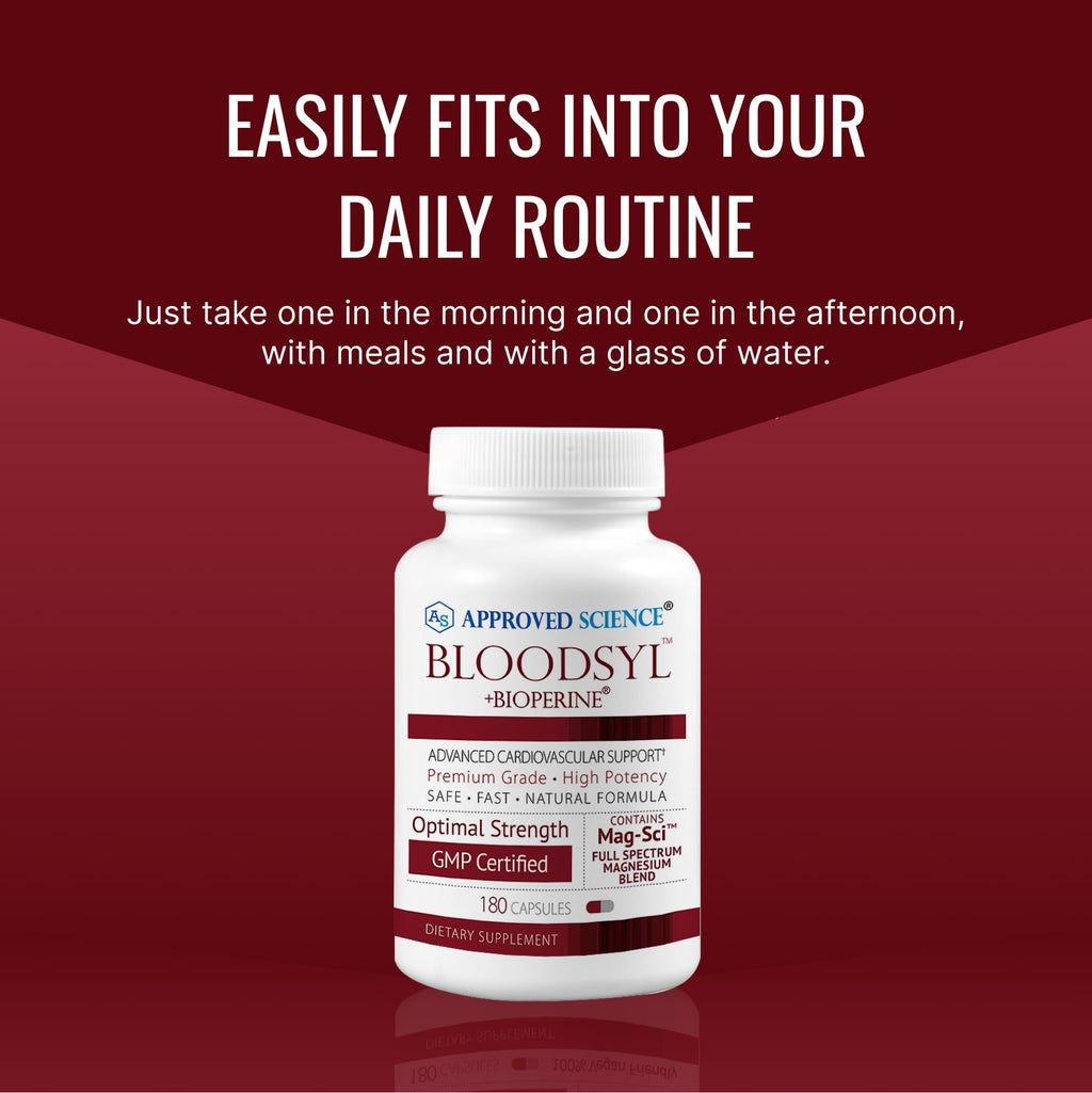 Approved Science Bloodsyl - Supports Blood Flow - Hawthorn Berry, Magnesium, BioPerine - Vegan - 180 Capsules - Pack of 1 - TrustMedUSA