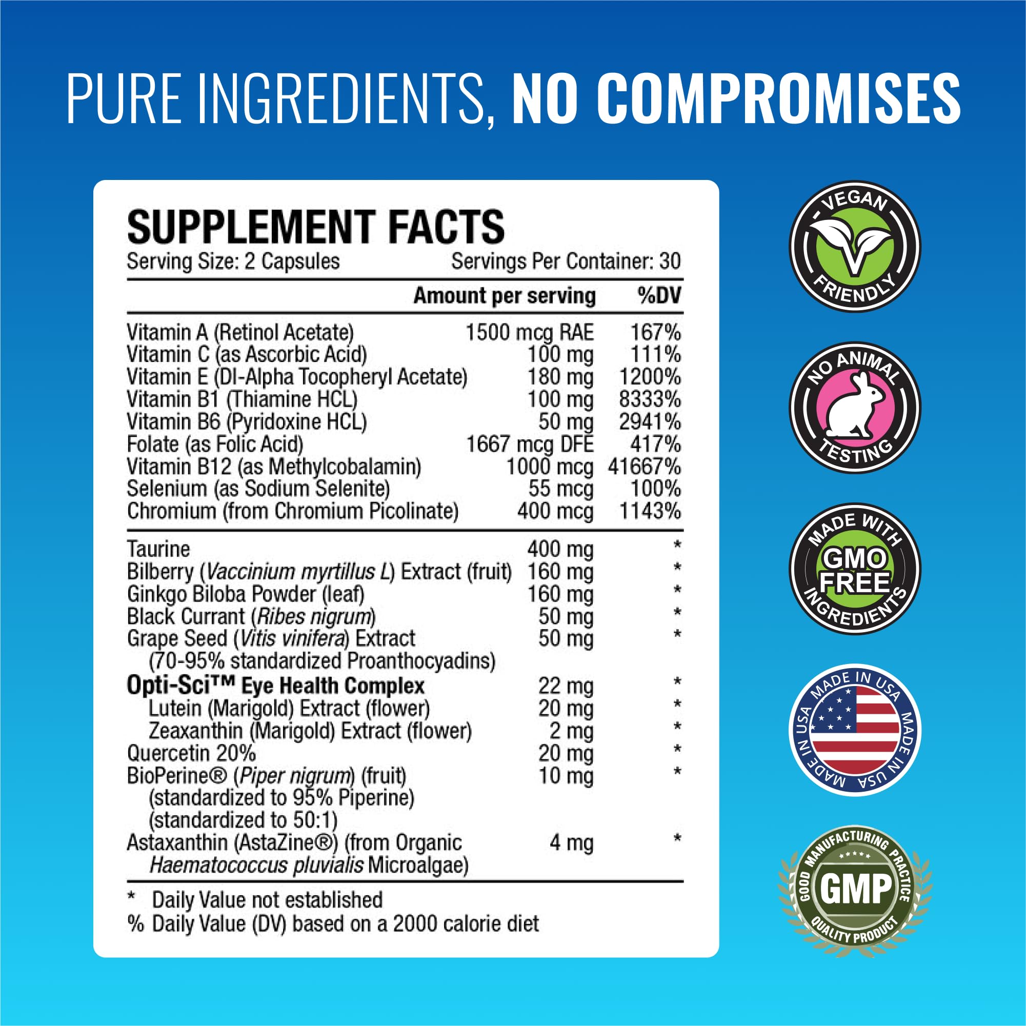 Approved Science EyeSyl - Eye Support Supplement - Chromium Picolinate, Taurine, Lutein, Zeaxanthin, Bilberry, BioPerine - 1 Month Supply - 60 Capsules - Made in The USA - TrustMedUSA