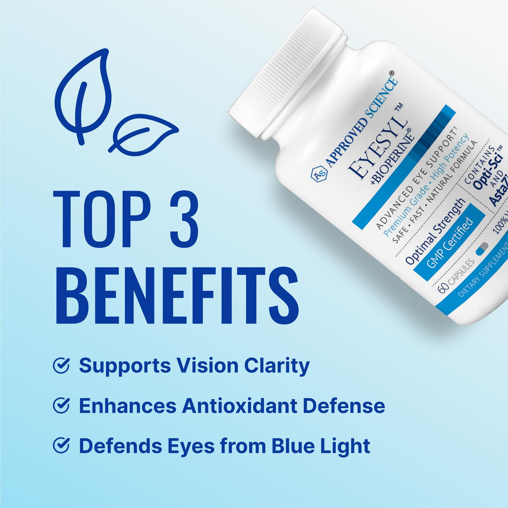 Approved Science EyeSyl - Eye Support Supplement - Chromium Picolinate, Taurine, Lutein, Zeaxanthin, Bilberry, BioPerine - 1 Month Supply - 60 Capsules - Made in The USA - TrustMedUSA