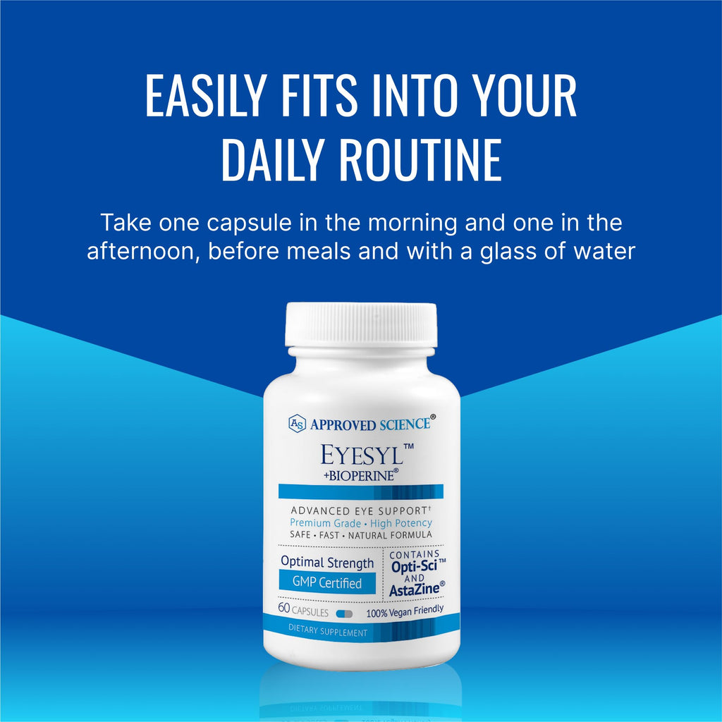 Approved Science EyeSyl - Eye Support Supplement - Chromium Picolinate, Taurine, Lutein, Zeaxanthin, Bilberry, BioPerine - 1 Month Supply - 60 Capsules - Made in The USA - TrustMedUSA