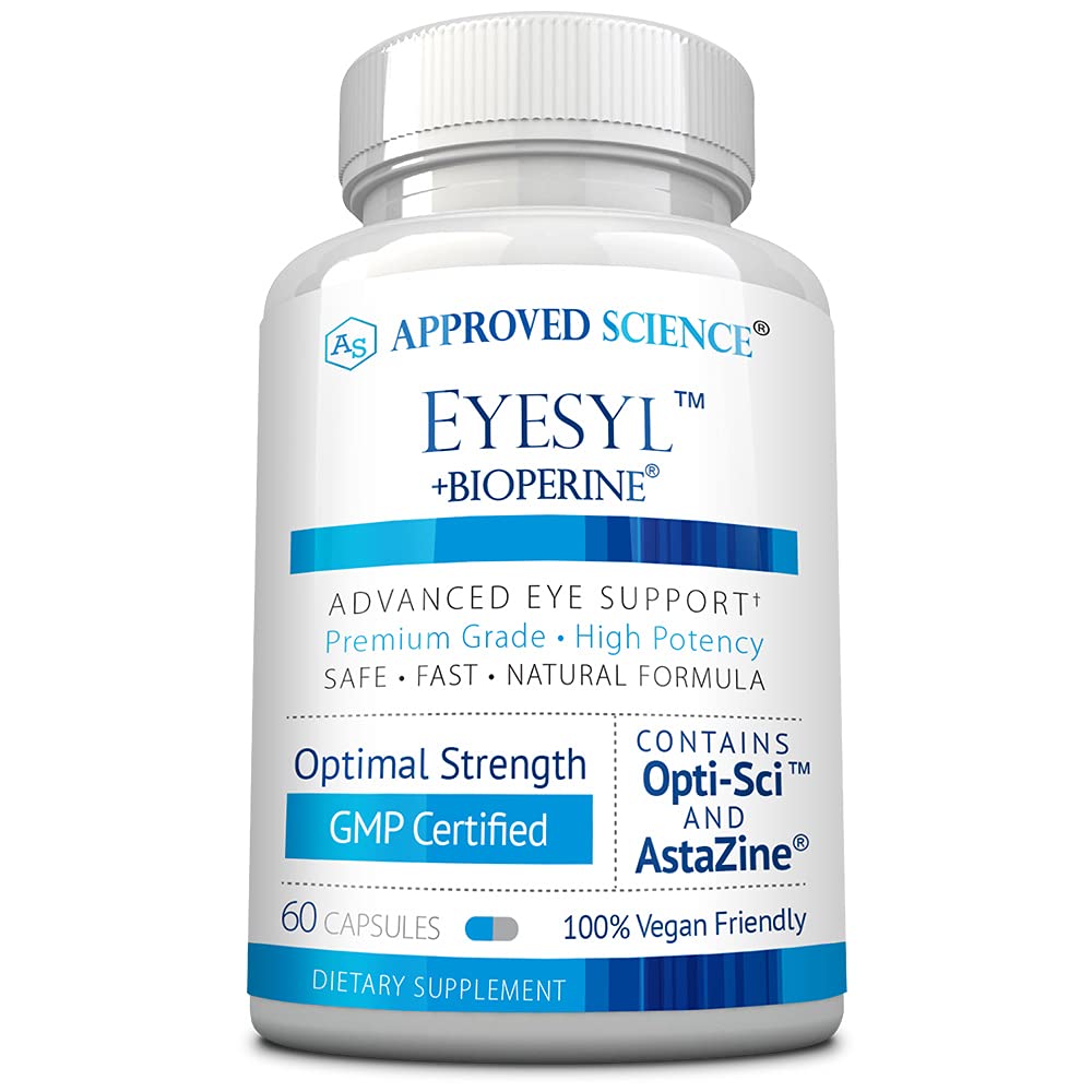Approved Science EyeSyl - Eye Support Supplement - Chromium Picolinate, Taurine, Lutein, Zeaxanthin, Bilberry, BioPerine - 1 Month Supply - 60 Capsules - Made in The USA - TrustMedUSA