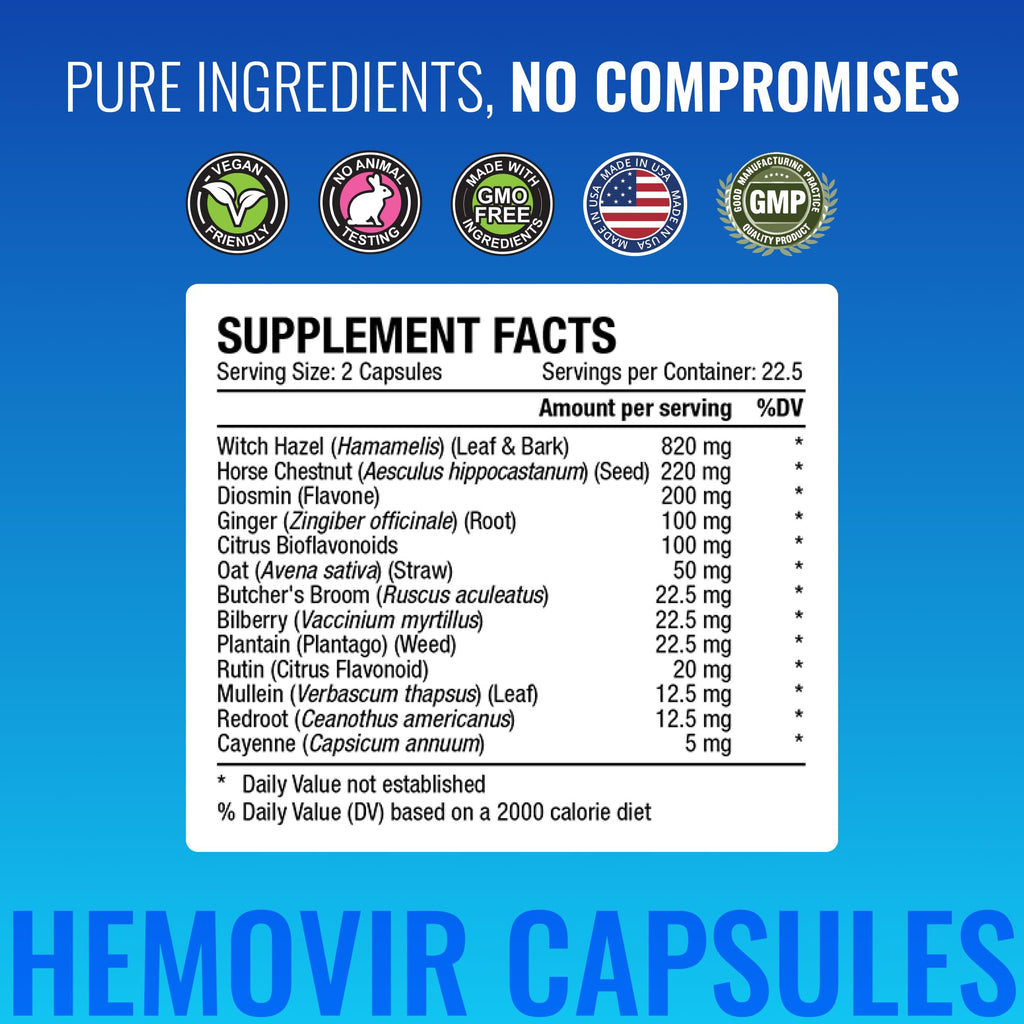 Approved Science Hemovir - Hemorrhoid Capsules and Cream - Dual-Action Stops Itching and Optimizes Blood Flow - Internal and External Care - 45 Capsules + 2 Fl Oz - Vegan - Non GMO - Made in The USA - TrustMedUSA