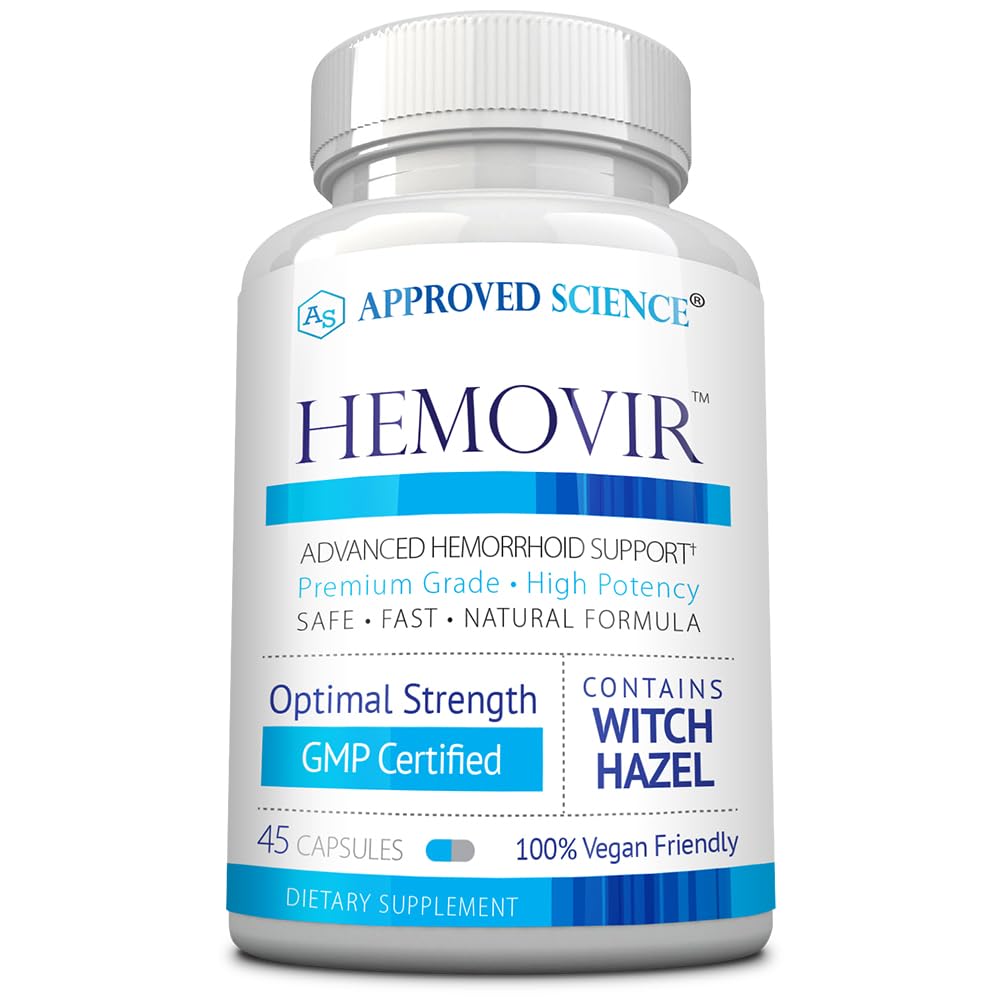 Approved Science Hemovir - Hemorrhoid Support Supplement - Witch Hazel, Horse Chestnut - 45 Capsules - 1 Bottle - Vegan - TrustMedUSA