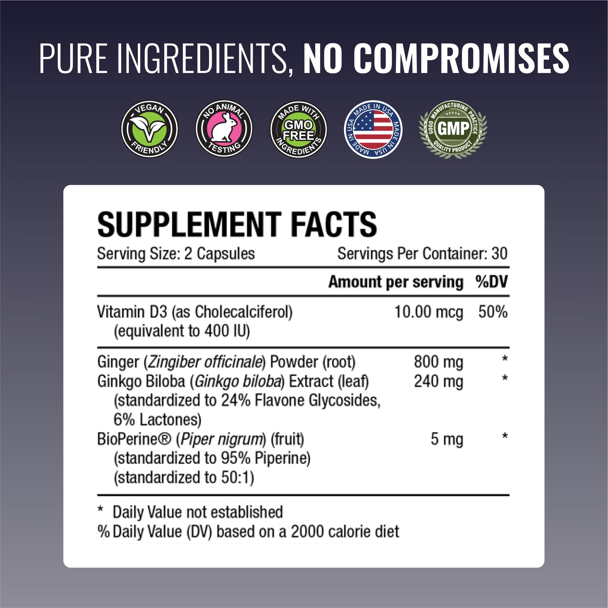 Approved Science VertiSyl - Ginkgo Biloba, Ginger, Vitamin D3, BioPerine - 60 Capsules - 1 Month Supply - TrustMedUSA