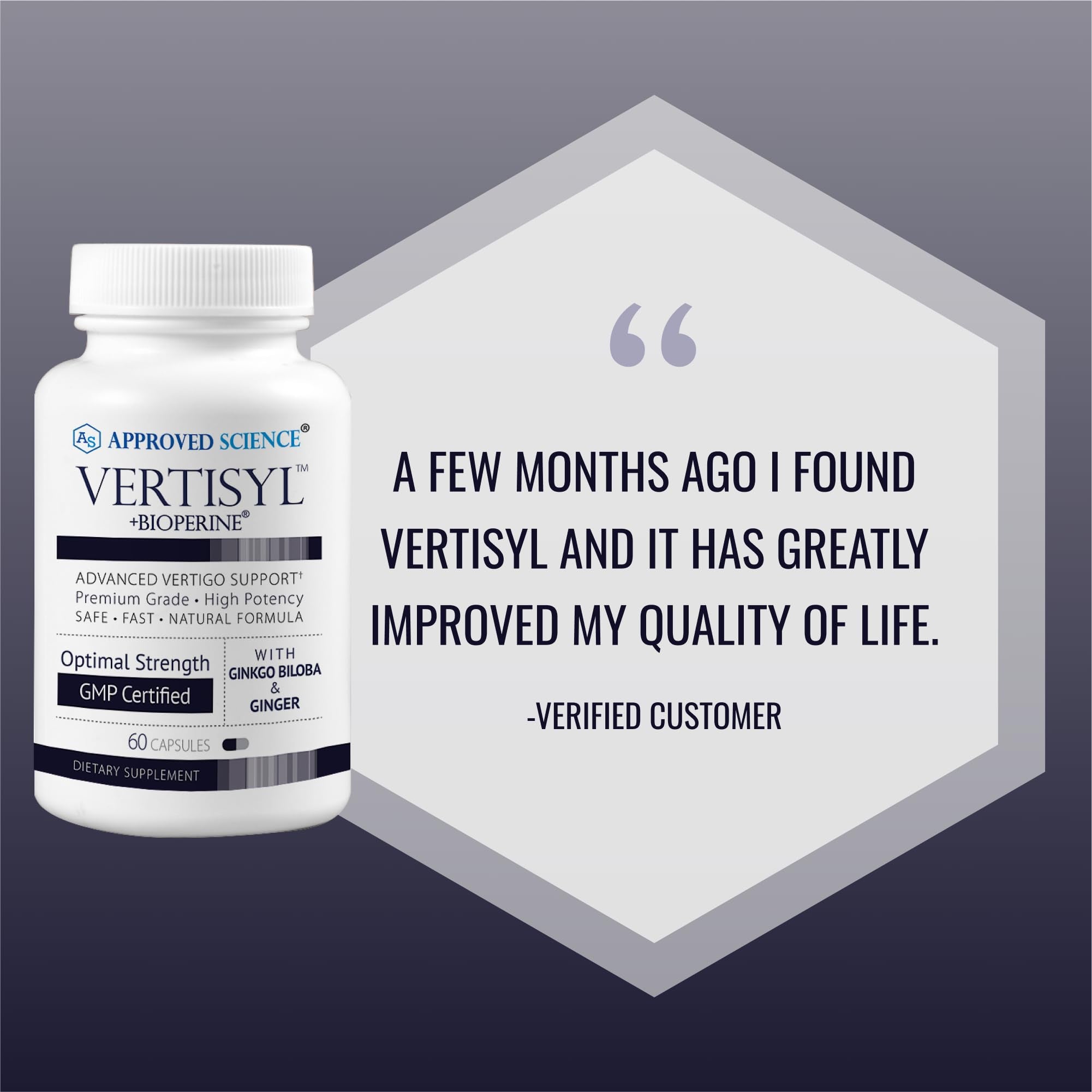 Approved Science VertiSyl - Ginkgo Biloba, Ginger, Vitamin D3, BioPerine - 60 Capsules - 1 Month Supply - TrustMedUSA